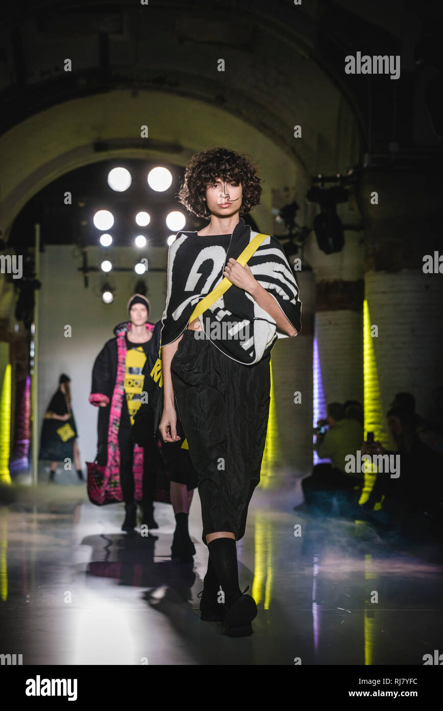Barcelona, Spain. 5th Feb, 2019. A model walks the runway at the Killing Weekend fashion show presenting the new 'Zero Year' collection during 080 Barcelona Fashion Week Credit: Matthias Oesterle/Alamy Live News Stock Photo