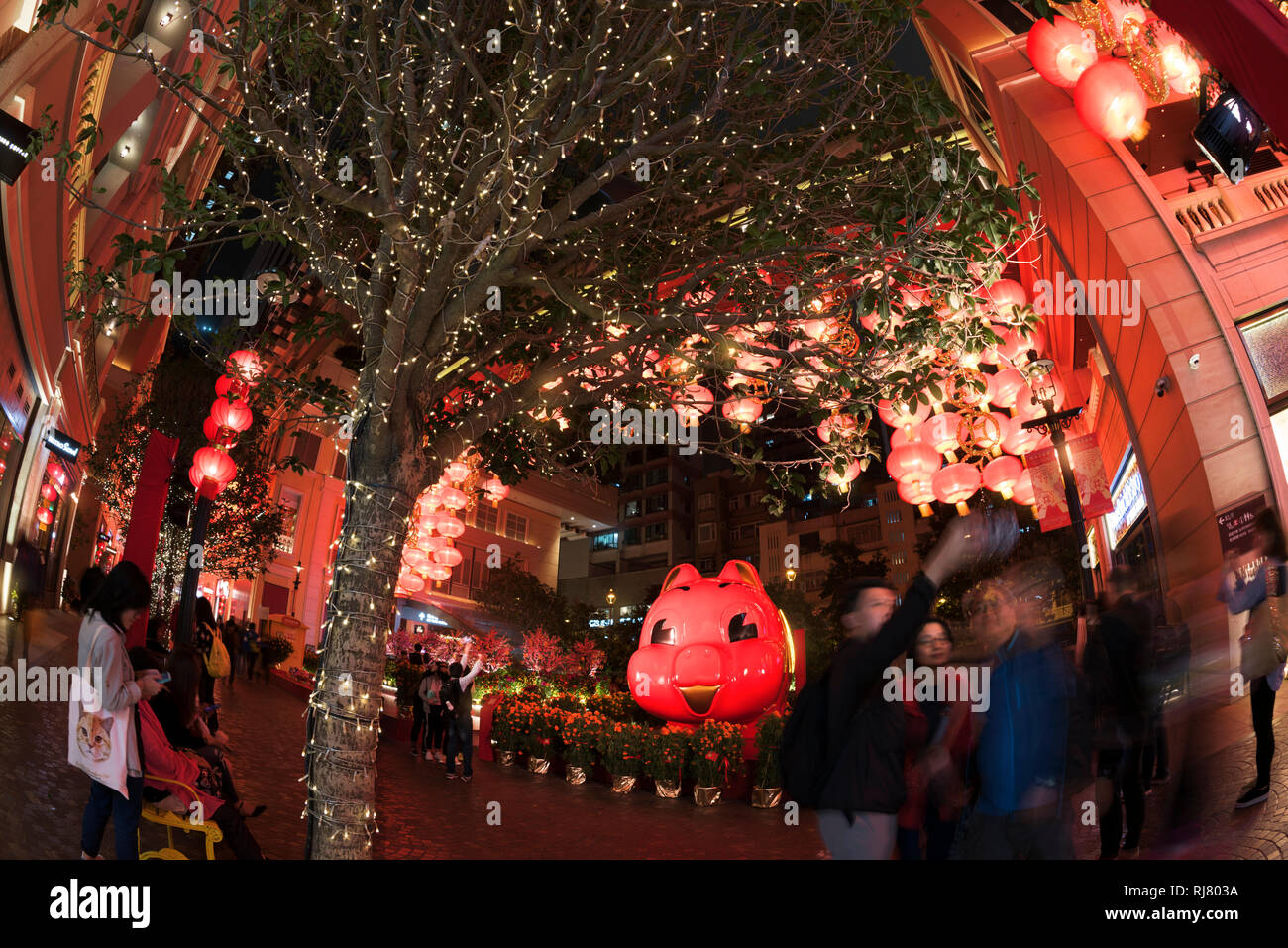 Hong Kong China January 5th 2019 Decorations Lit Up For The