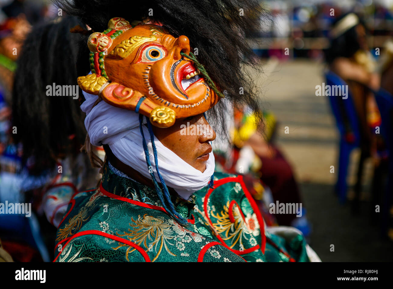 Kathmandu, Nepal. 5th Feb 2019. A mask dancer from Tamang community attend the program to mark the Sonam Losar or Lunar New Year. Sonam Losar occurs around the same time of year as does Chinese and Mongolian New Year, and it uses the Chinese Calendar as well. Credit: SOPA Images Limited/Alamy Live News Stock Photo