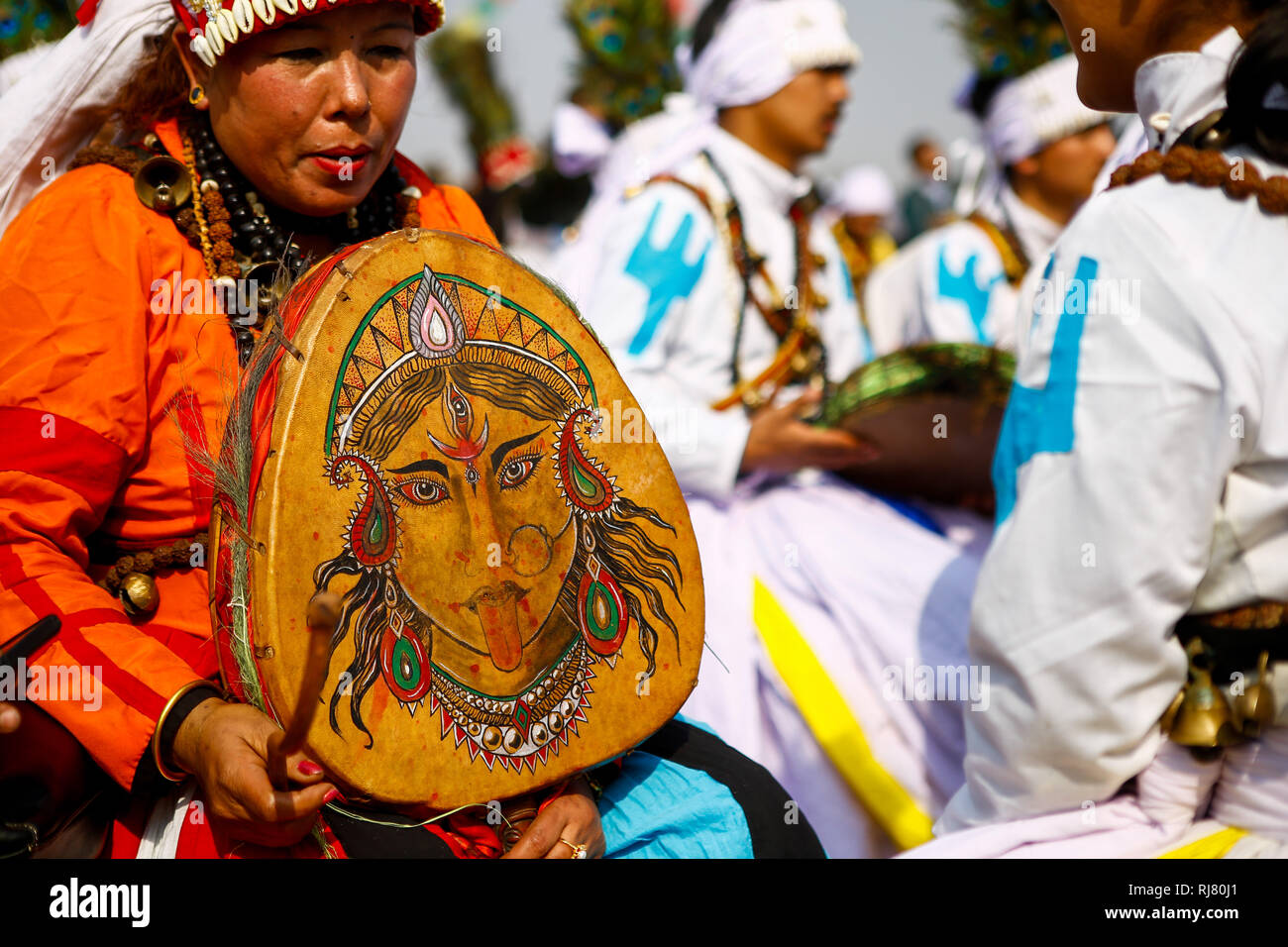 Kathmandu, Nepal. 5th Feb 2019. A woman from Tamang community dressed ...