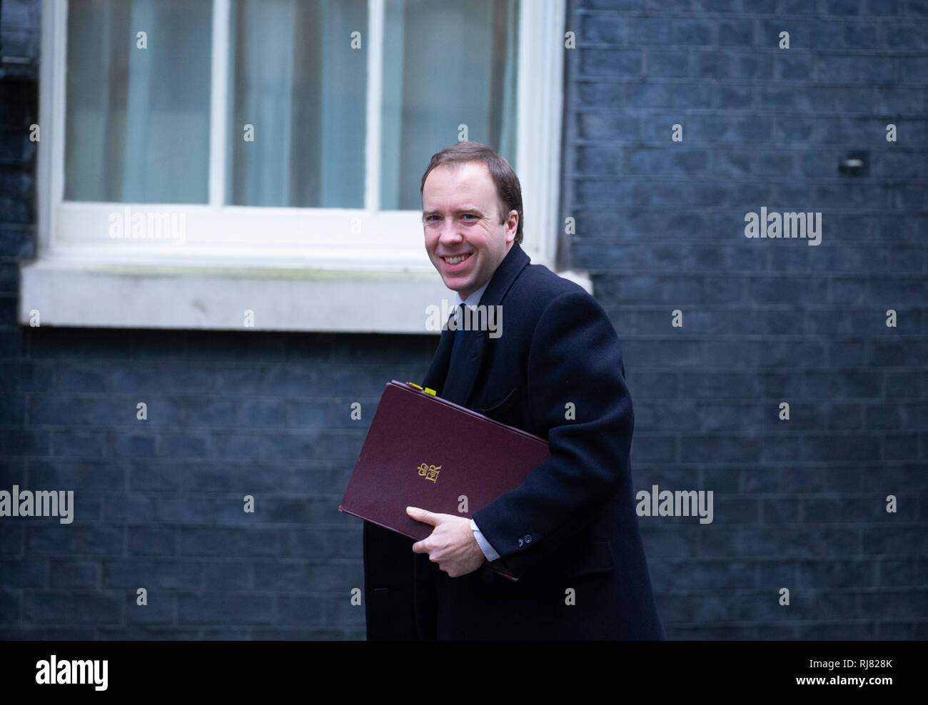London, UK. 05th Feb, 2019. Matthew Hancock, Secretary of State for Health and Social Care, arrives for the Cabinet Meeting. Credit: Tommy London/Alamy Live News Stock Photo
