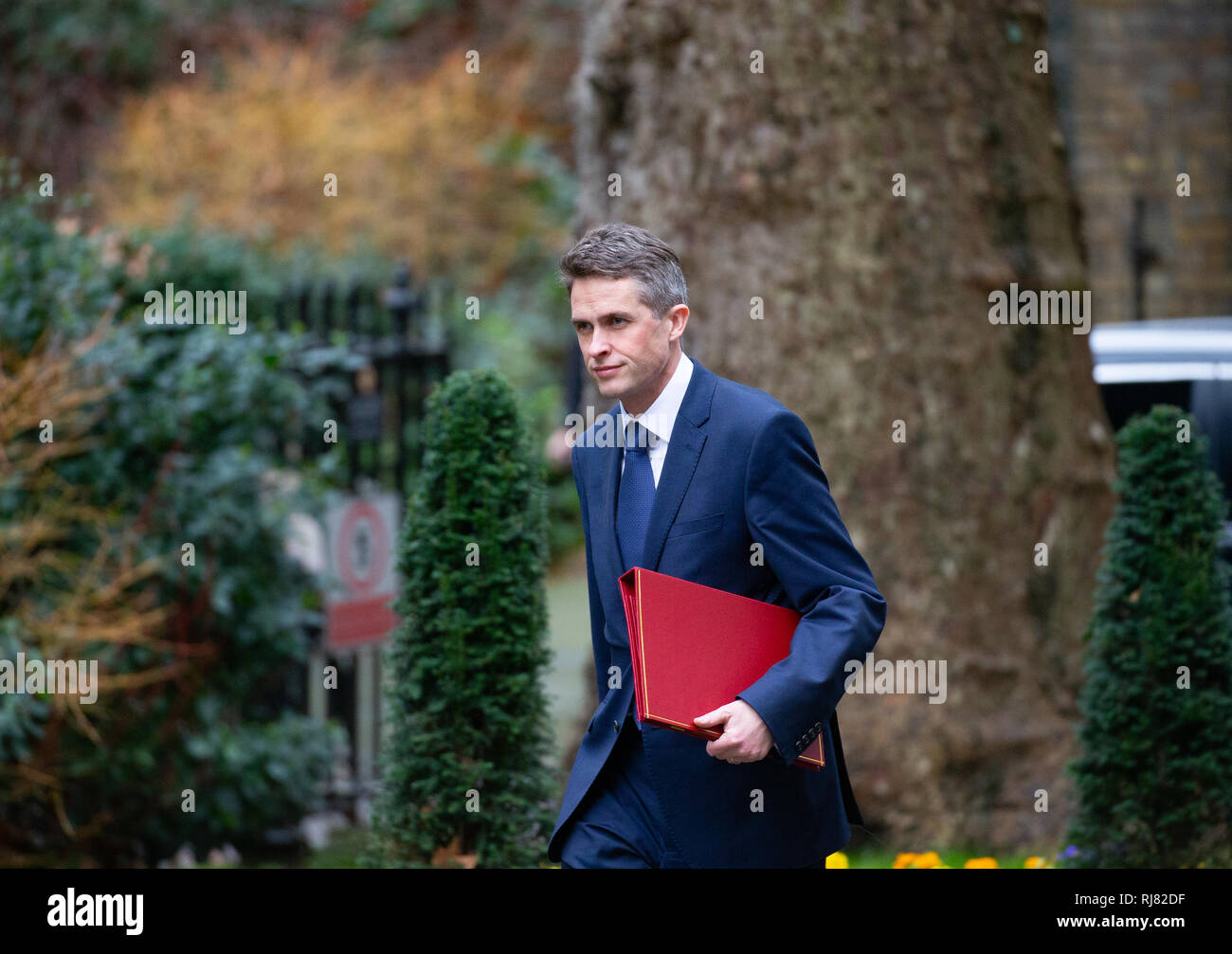 London, UK. 05th Feb, 2019. Gavin Williamson, Secretary of State for Defence, arrives for the Cabinet Meeting. Credit: Tommy London/Alamy Live News Stock Photo