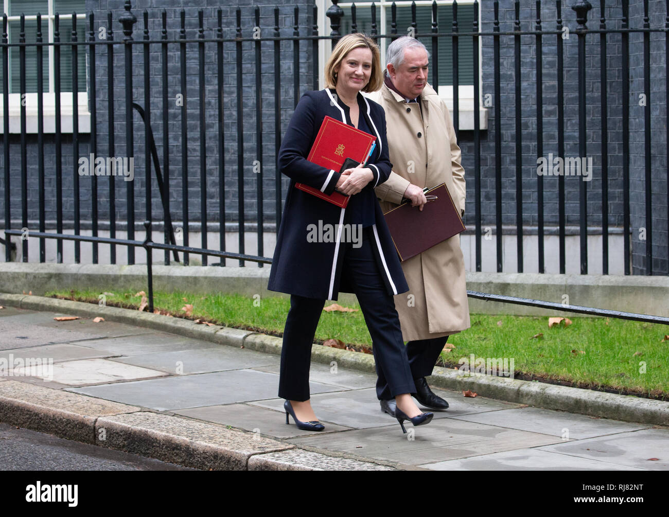 London, UK. 05th Feb, 2019. Amber Rudd, Secretary of State for Work and Pensions and Geoffrey Cox, Attorney General, leave the Cabinet Meeting. Credit: Tommy London/Alamy Live News Stock Photo
