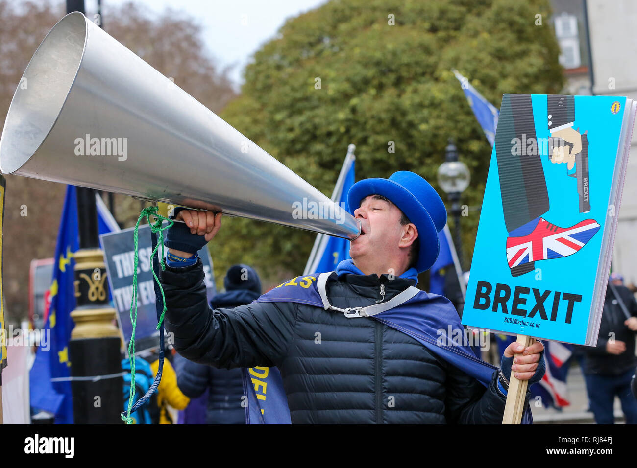 Westminster, London, UK 5 Feb 2019 - Steven Bray founder of SODEM (Stand of Defiance European Movement) protesting outside the Houses of Parliament.   Credit: Dinendra Haria/Alamy Live News Stock Photo
