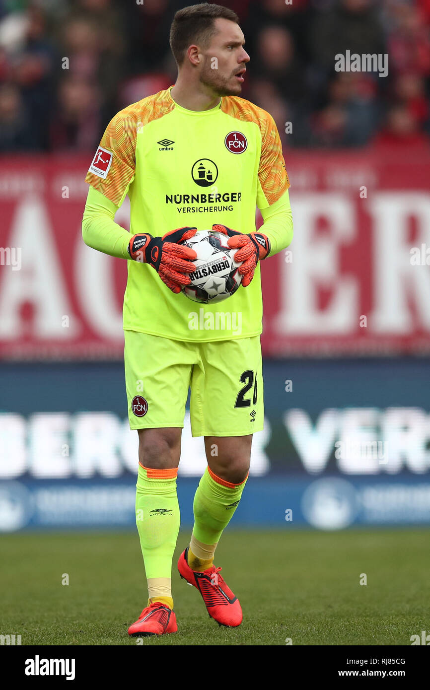 02 February 2019, Bavaria, Nürnberg: Soccer: Bundesliga, 1st FC Nuremberg - Werder Bremen, 20th matchday in Max Morlock Stadium. Nuremberg goalkeeper Christian Mathenia. Photo: Daniel Karmann/dpa - IMPORTANT NOTE: In accordance with the requirements of the DFL Deutsche Fußball Liga or the DFB Deutscher Fußball-Bund, it is prohibited to use or have used photographs taken in the stadium and/or the match in the form of sequence images and/or video-like photo sequences. Stock Photo