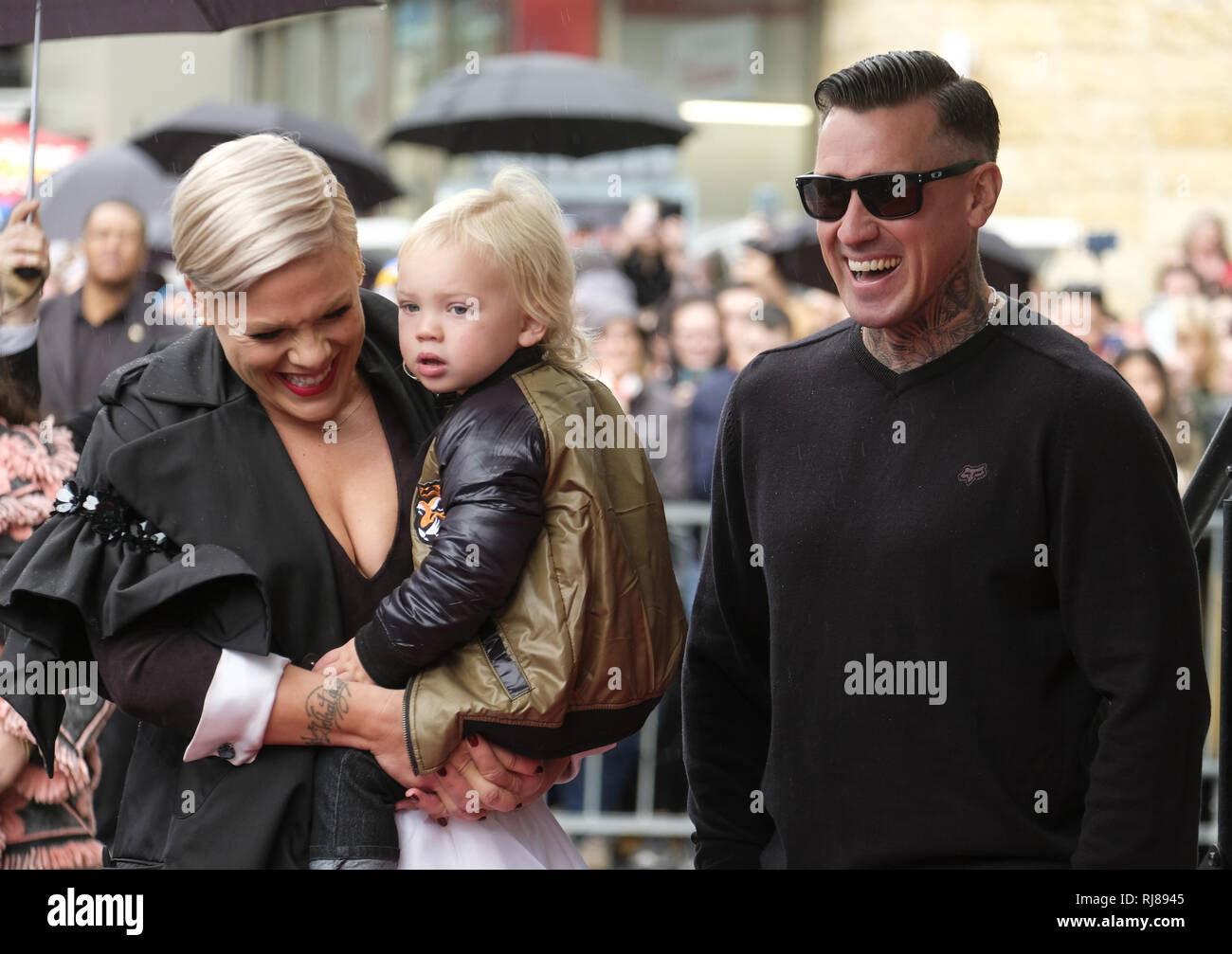 Los Angeles, California, USA. 5th Feb, 2019. Pink with her husband Carey Hart, and child Jameson attend at her star ceremony on the Hollywood Walk of Fame Star where she was the recipient of the 2,656th Star on the Hollywood Walk Of Fame in the Category of Recording on Feb. 5, 2019 in Los Angeles. Credit: Ringo Chiu/ZUMA Wire/Alamy Live News Stock Photo