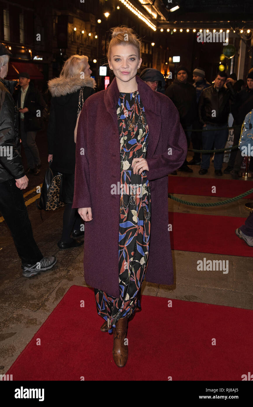 Natalie Dormer attends the press night ‘Home, I'm Darling’ at the Duke of York's Theatre in St Martin's Lane. Stock Photo