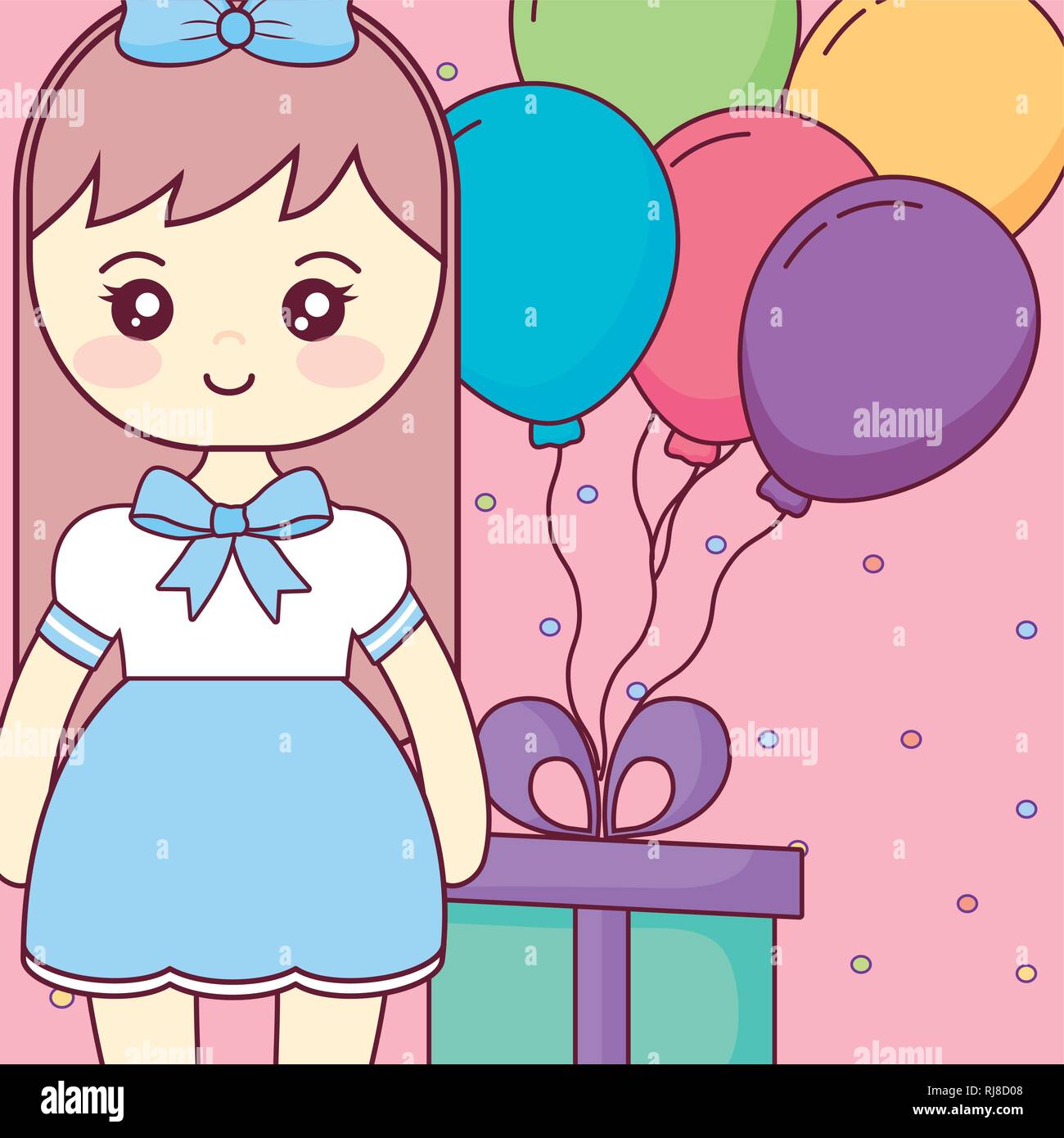 cute and little girl with balloons helium vector illustration design ...