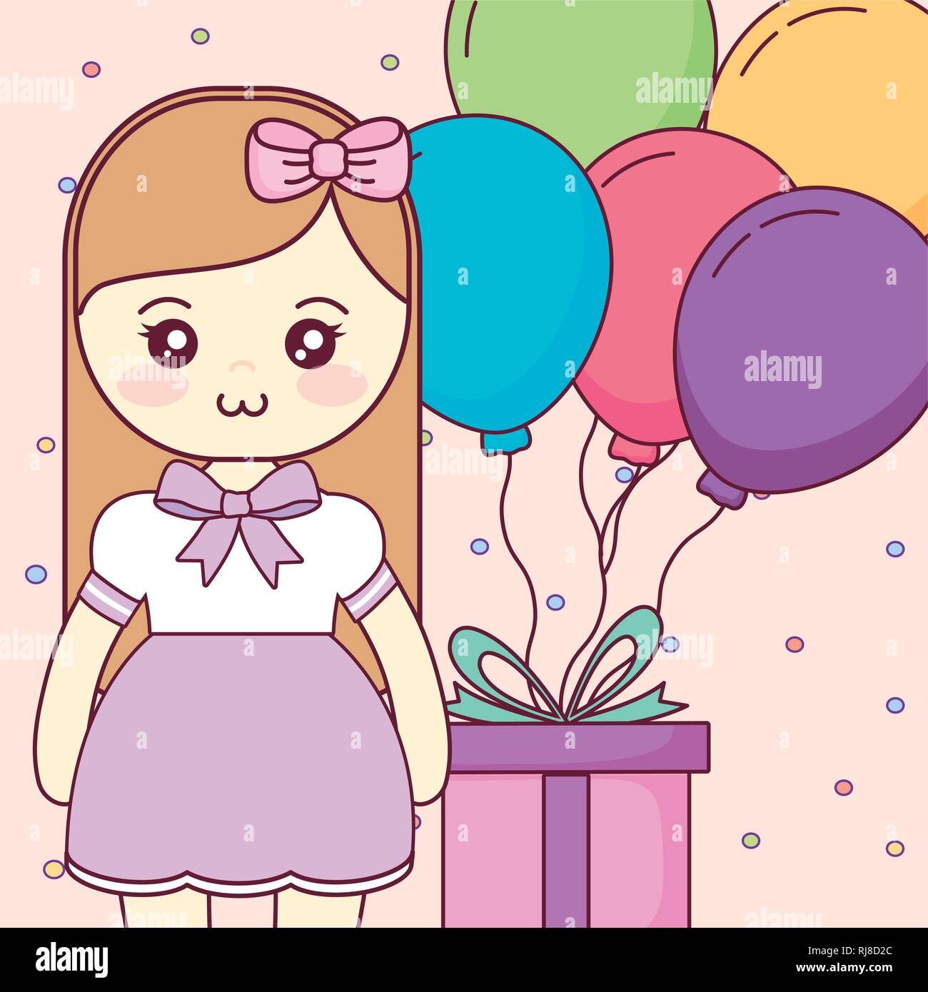 cute and little girl with balloons helium vector illustration design ...