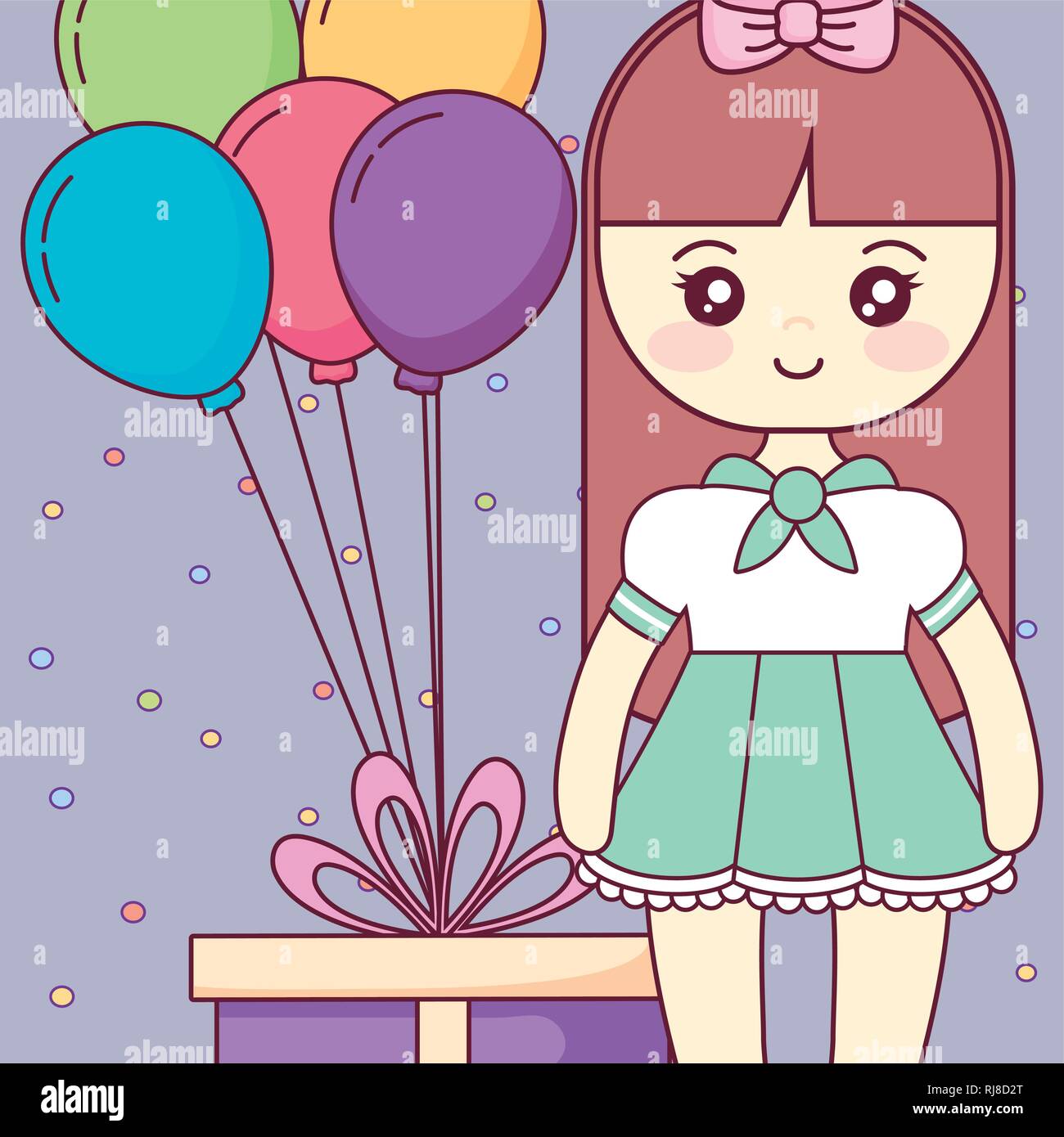 cute and little girl with balloons helium vector illustration design ...