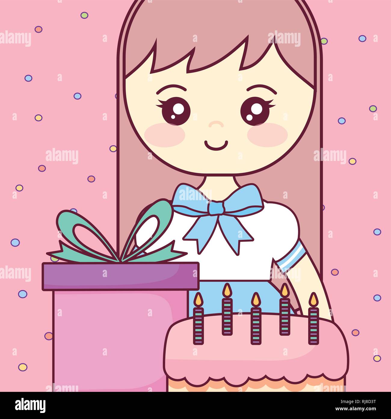 cute and little girl with gift vector illustration design Stock Vector ...