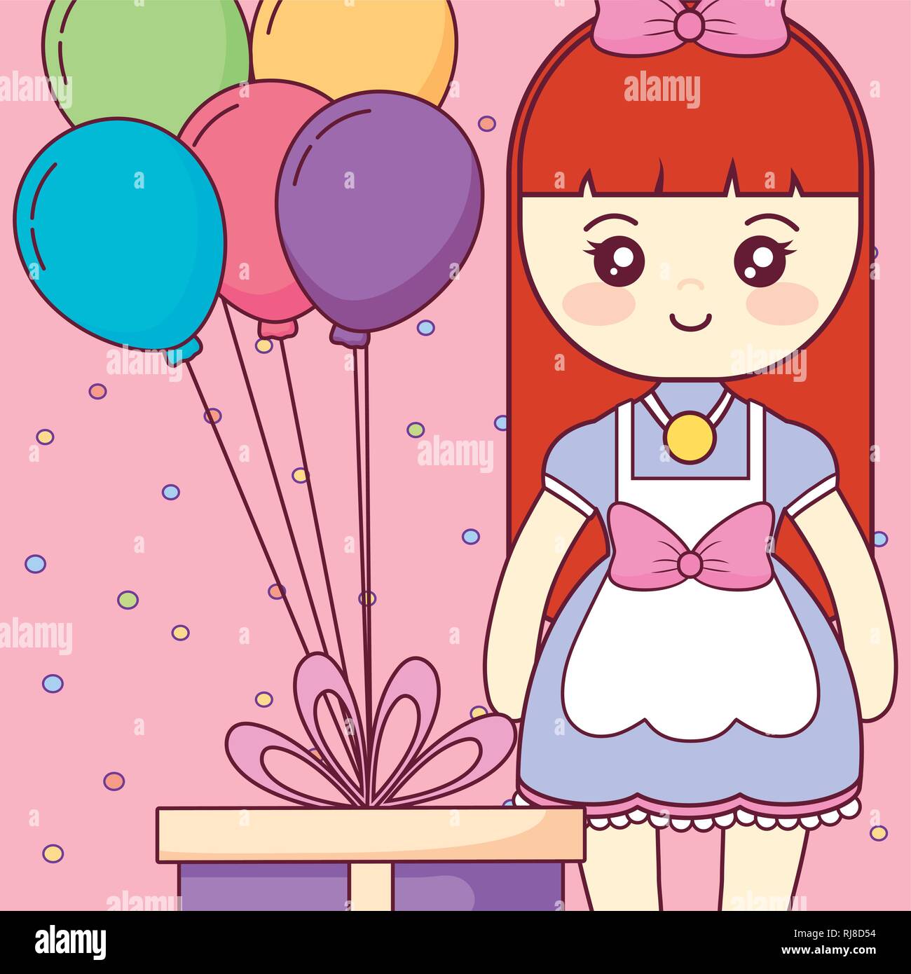 cute and little girl with balloons helium vector illustration design ...
