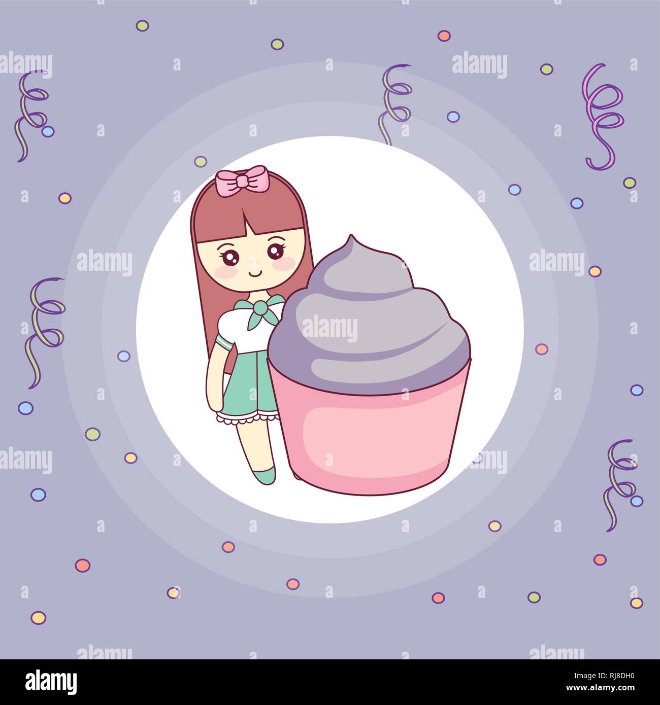 cute and little girl with sweet cupcake vector illustration design ...