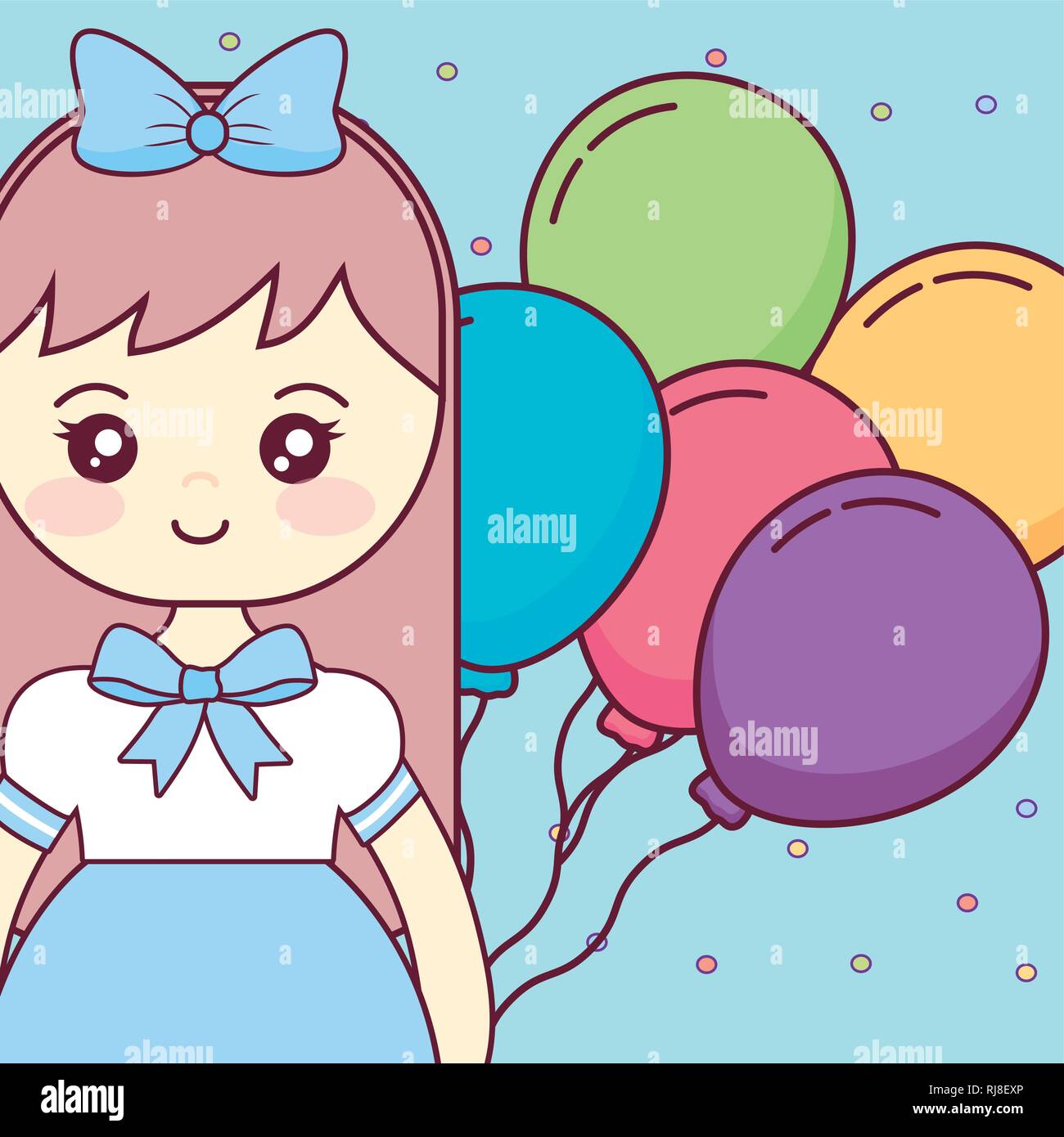 cute and little girl with balloons helium vector illustration design ...