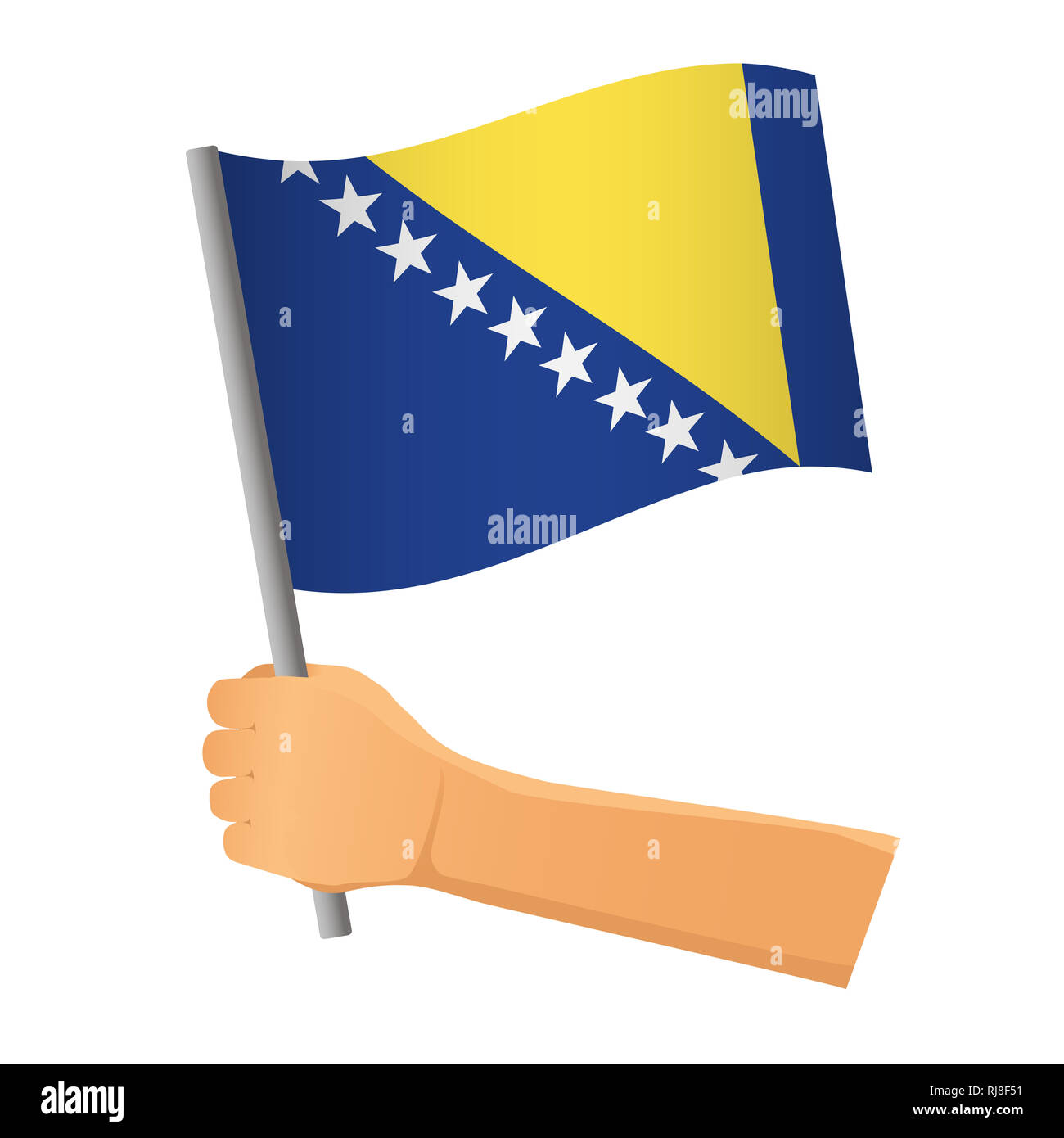 Bosnia and Herzegovina flag in hand. Patriotic background. National flag of Bosnia and Herzegovina  illustration Stock Photo