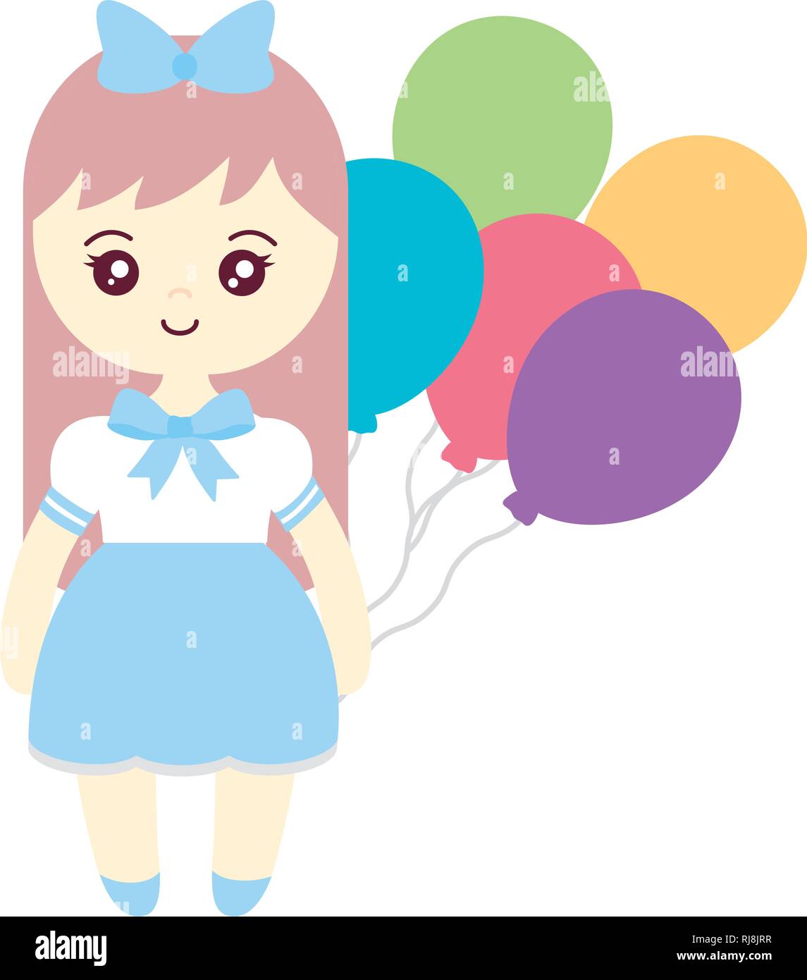 cute and little girl with balloons helium vector illustration design ...