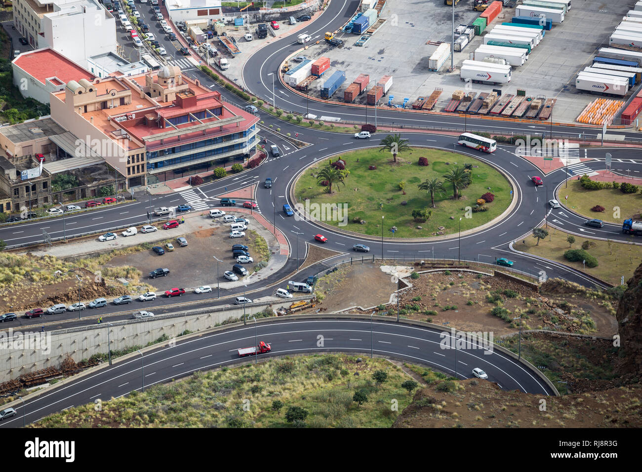 Straßen mit Kreisverkehr, Santa Cruz de La Palma, La Palma, Kanarische Inseln, Spanien Stock Photo