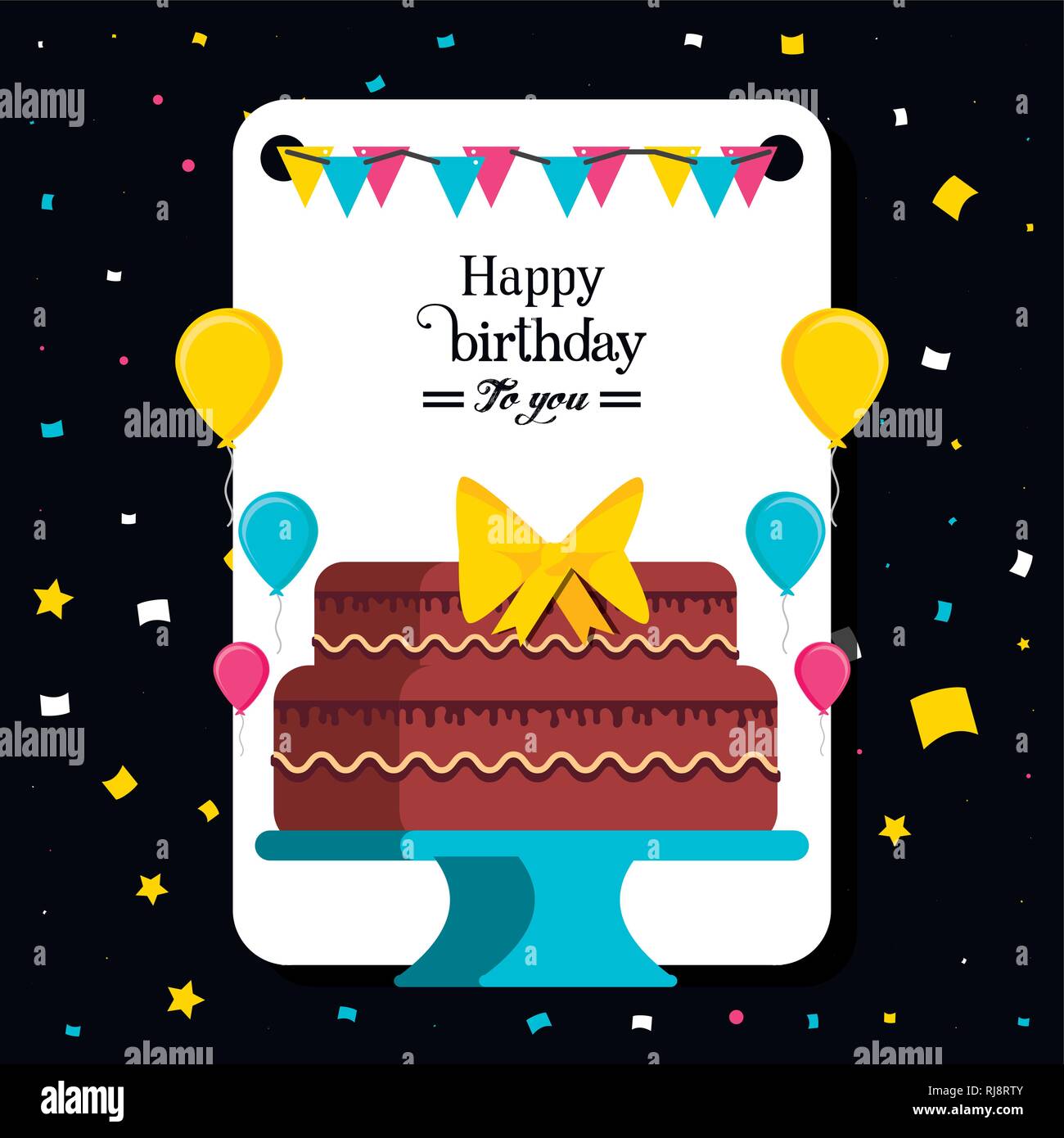 birthday cake with balloons helium vector illustration design Stock ...