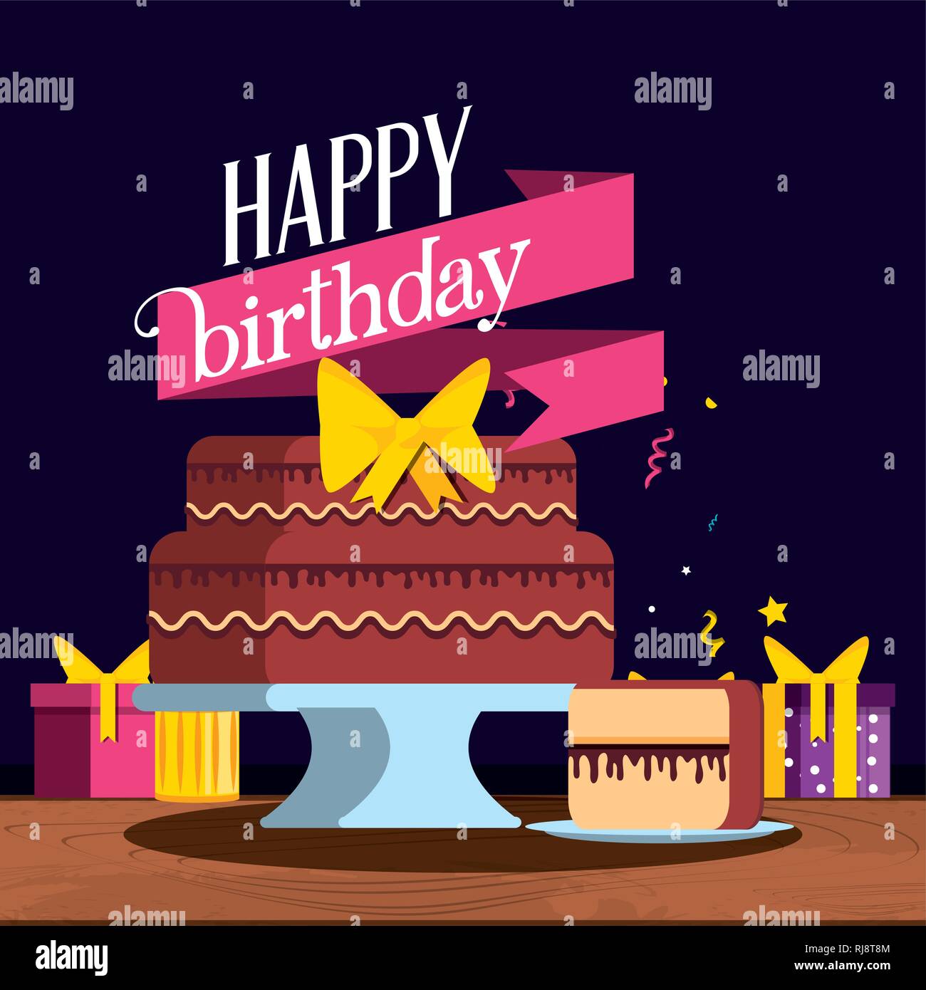 birthday cake with gifts and bow vector illustration design Stock ...