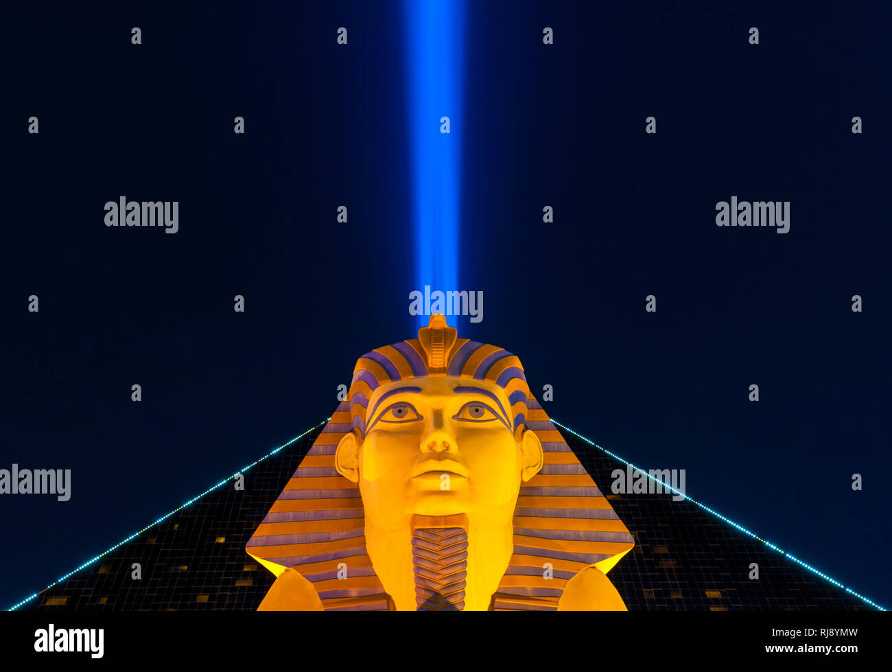 Great Sphinx of Giza and Sky Beam of the Luxor Hotel and Casino in Las Vegas Nevada USA Stock Photo