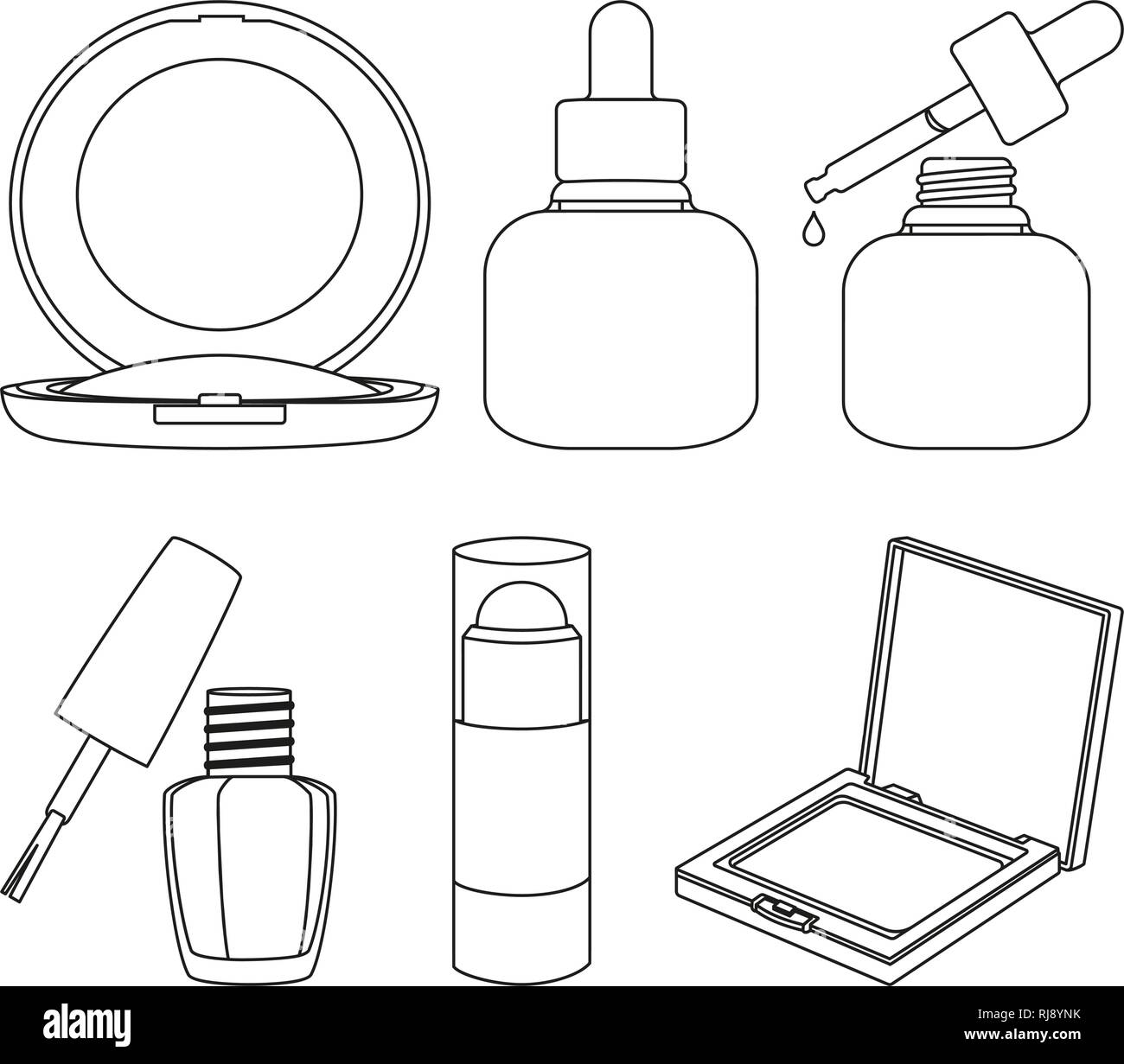 8 line art black and white cosmetic elements Stock Vector