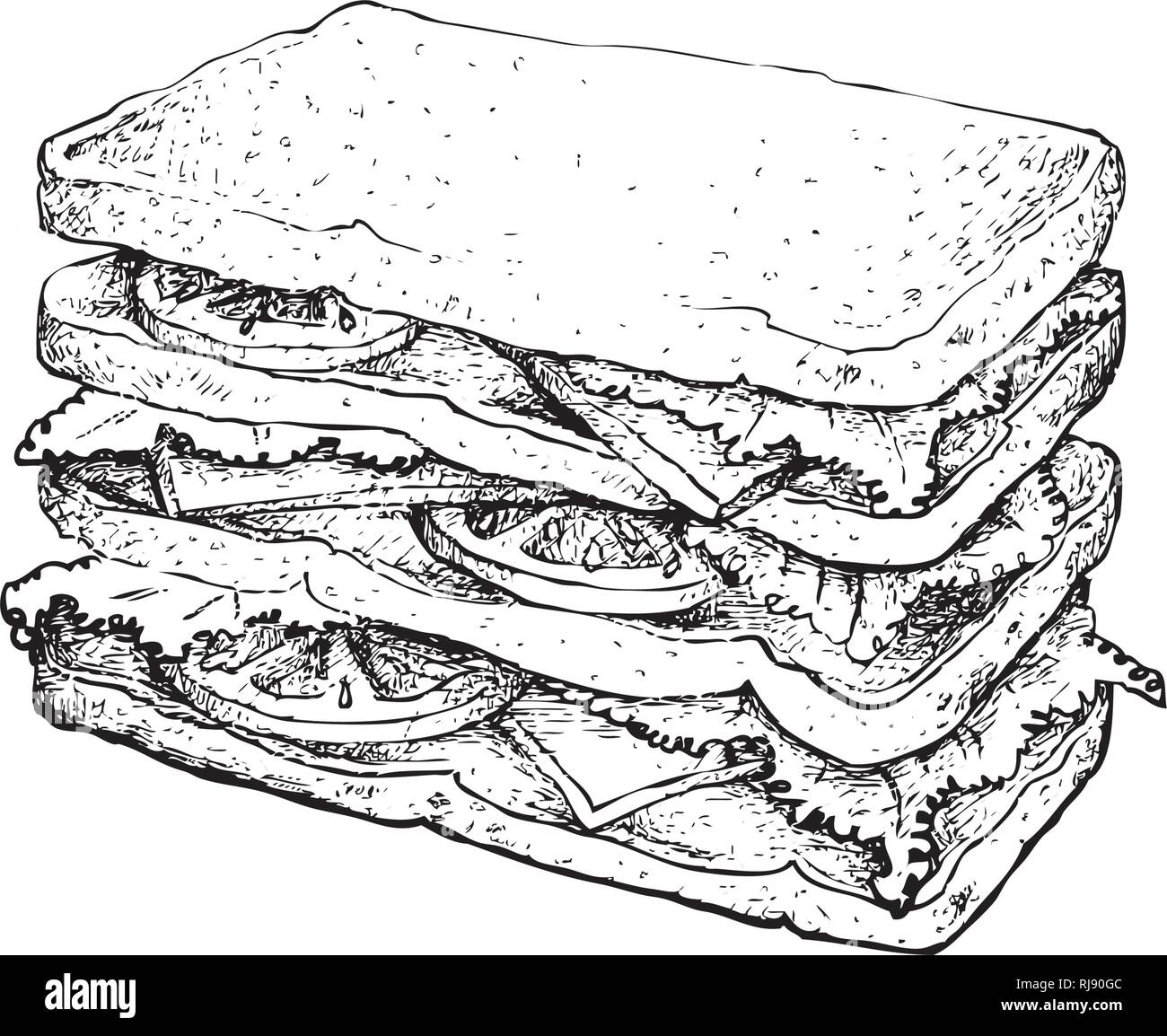 Club sandwich. Sandwich hand-drawn illustration. Vector doodle style cartoon  illustration Stock Vector Image & Art - Alamy