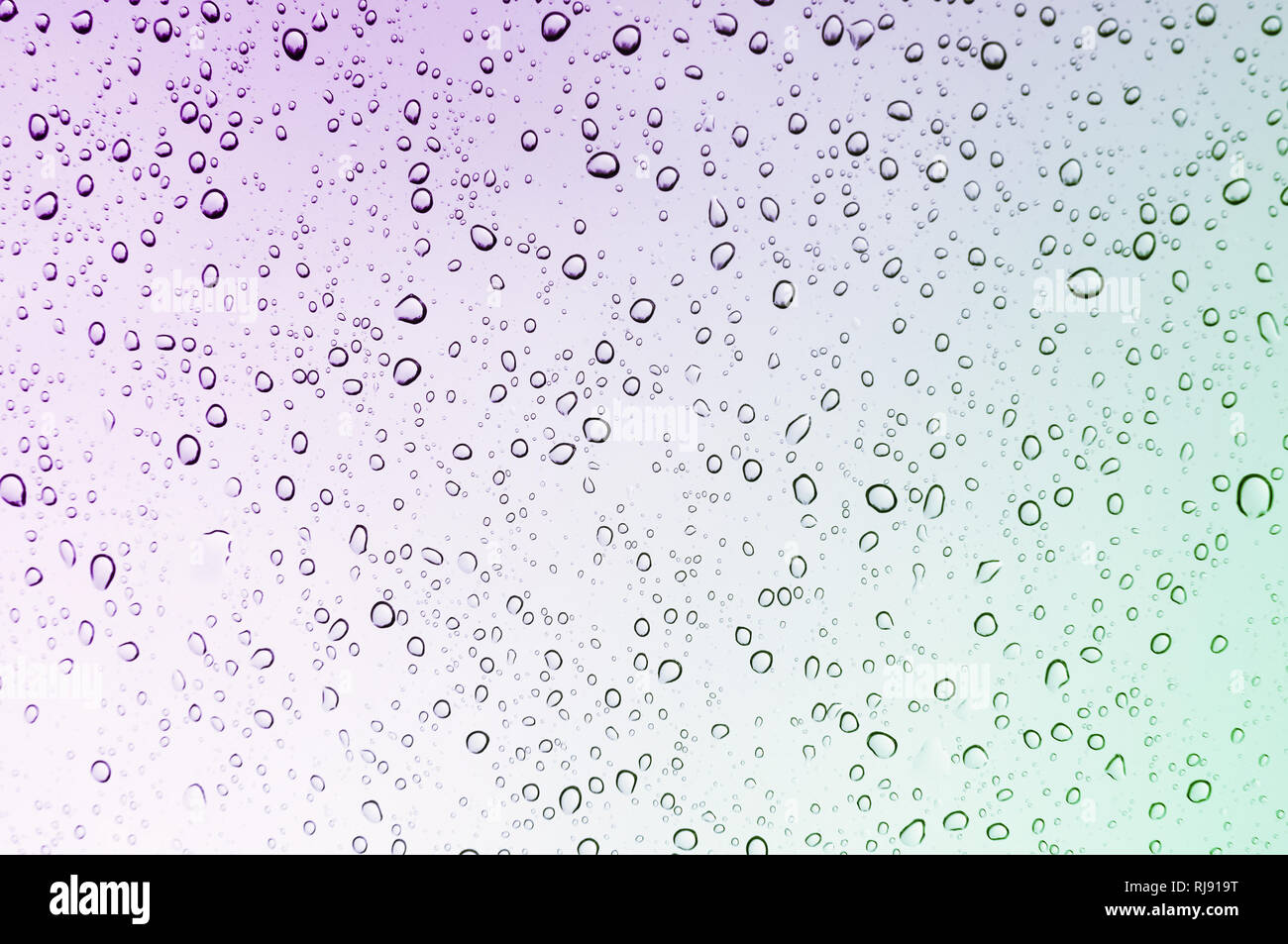 Colour gradient rain drops on window Stock Photo