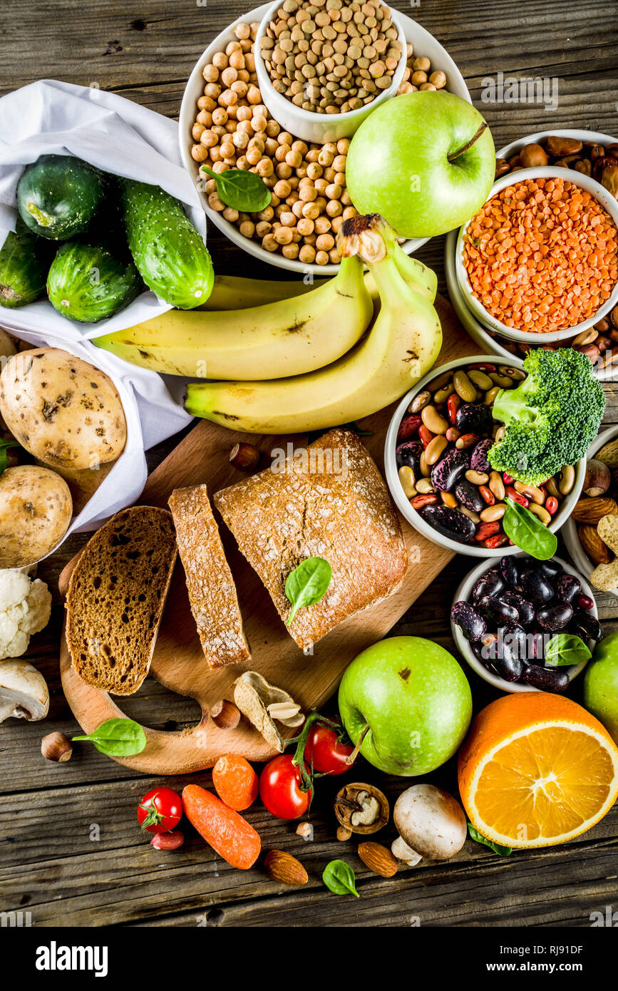 Healthy food. Selection of good carbohydrate sources, high fiber rich