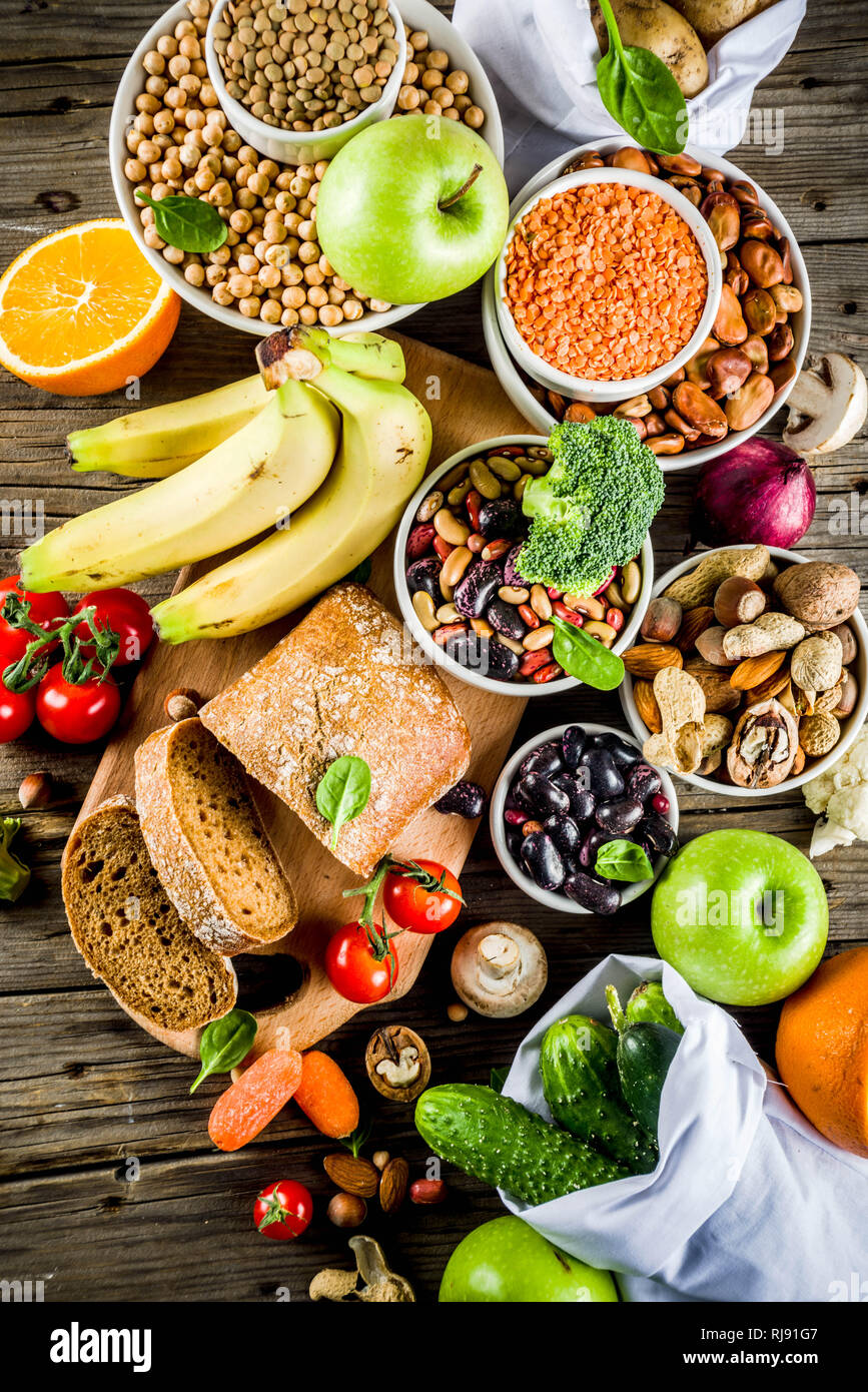 Healthy food. Selection of good carbohydrate sources, high fiber rich food. Low glycemic index