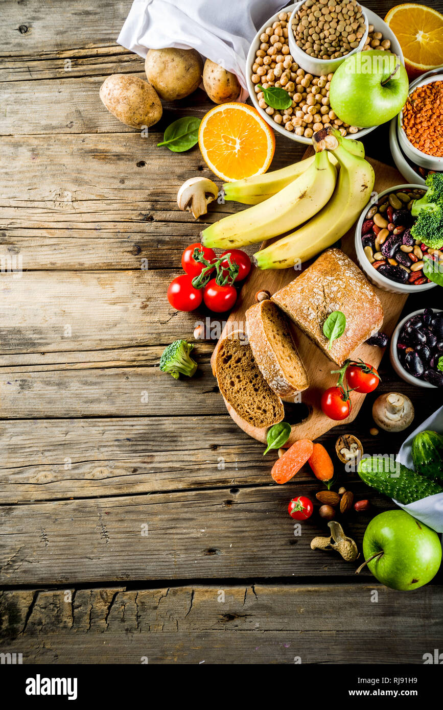 Healthy food. Selection of good carbohydrate sources, high fiber rich