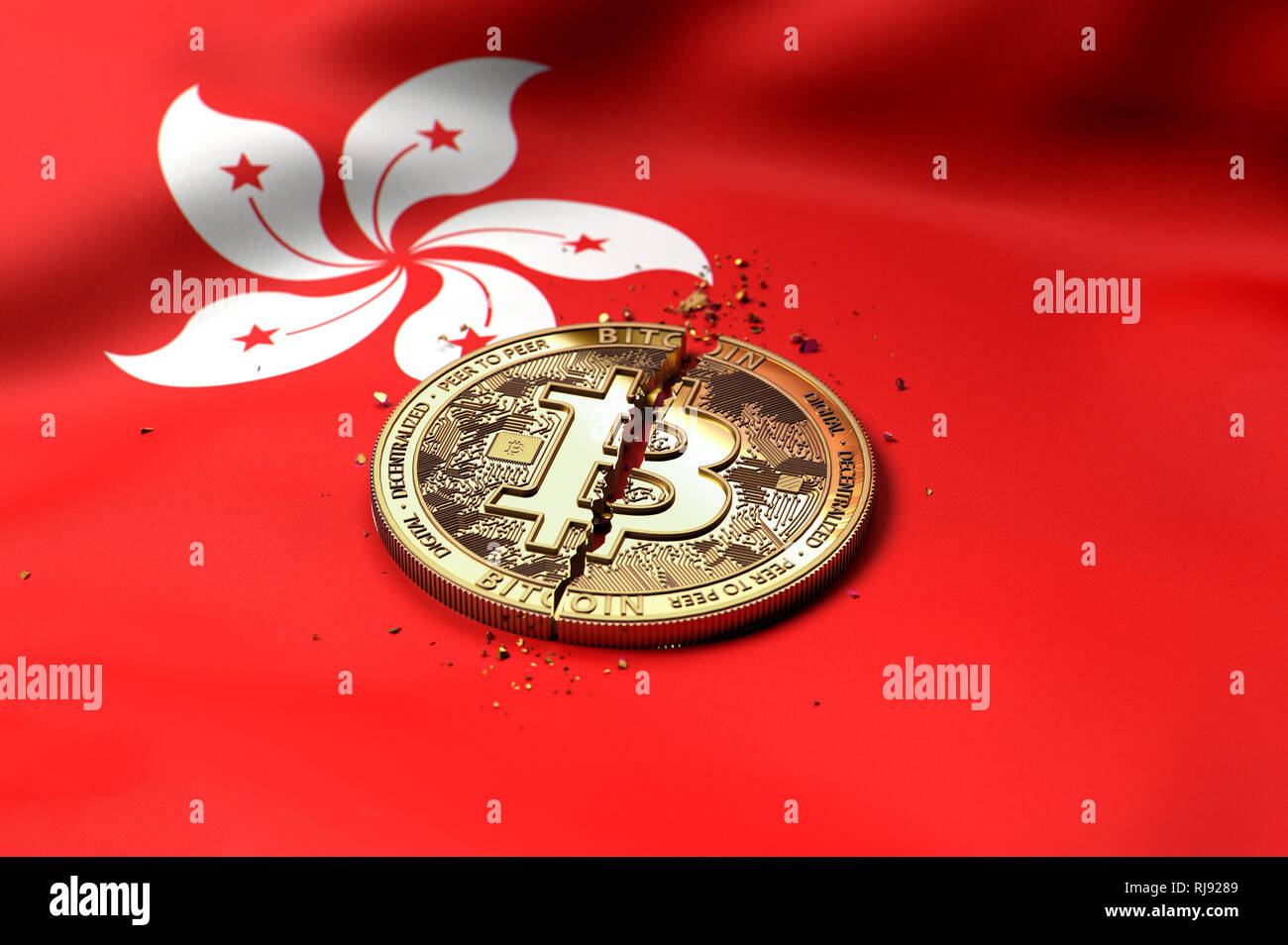 Cracked Bitcoin coin on Hong Kongese flag. Bad Bitcoin condition in Hong  Kong concept. 3D Rendering Stock Photo - Alamy