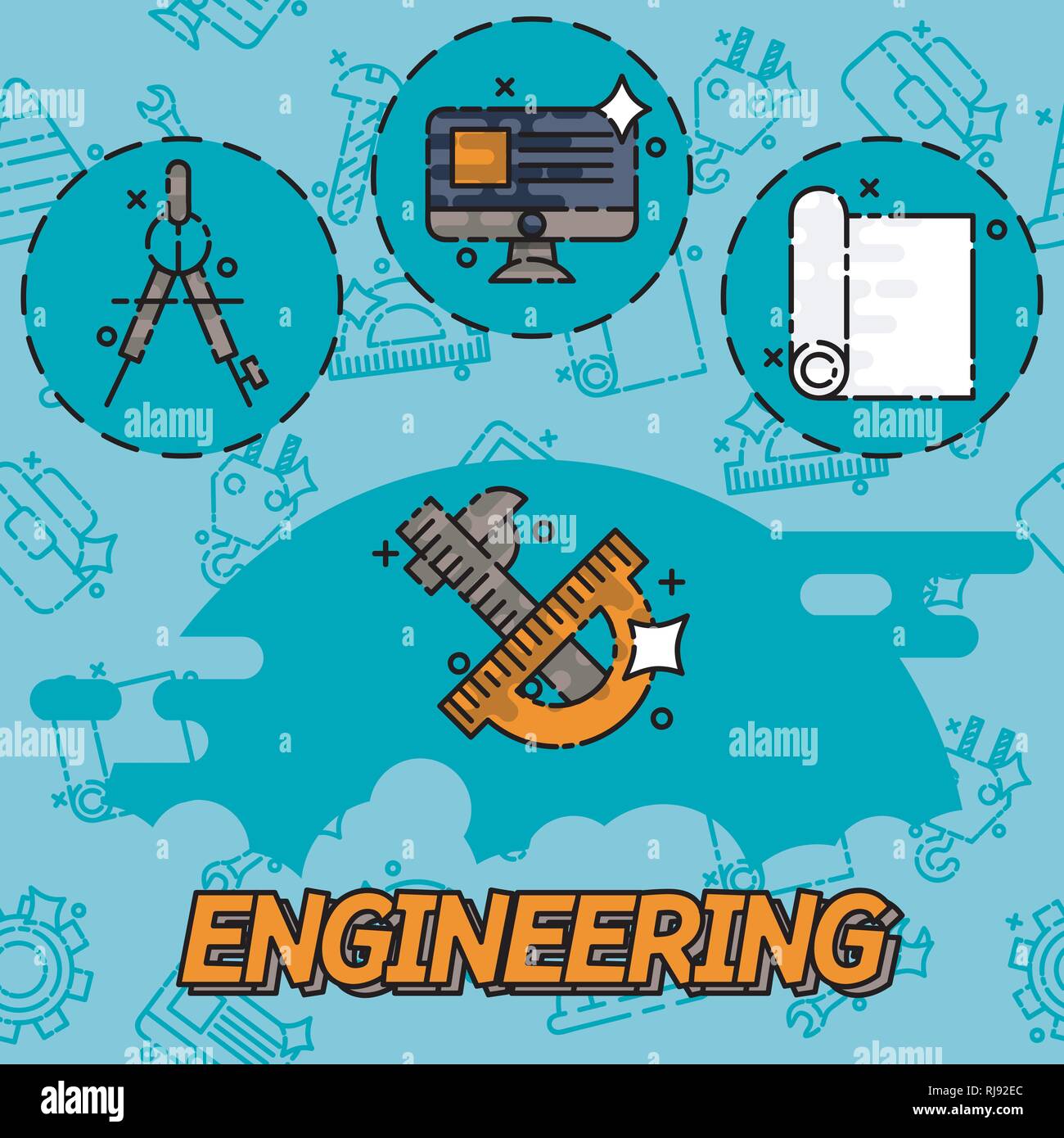 Engineering flat concept icons pattern. Vector illustration, EPS 10 Stock Vector