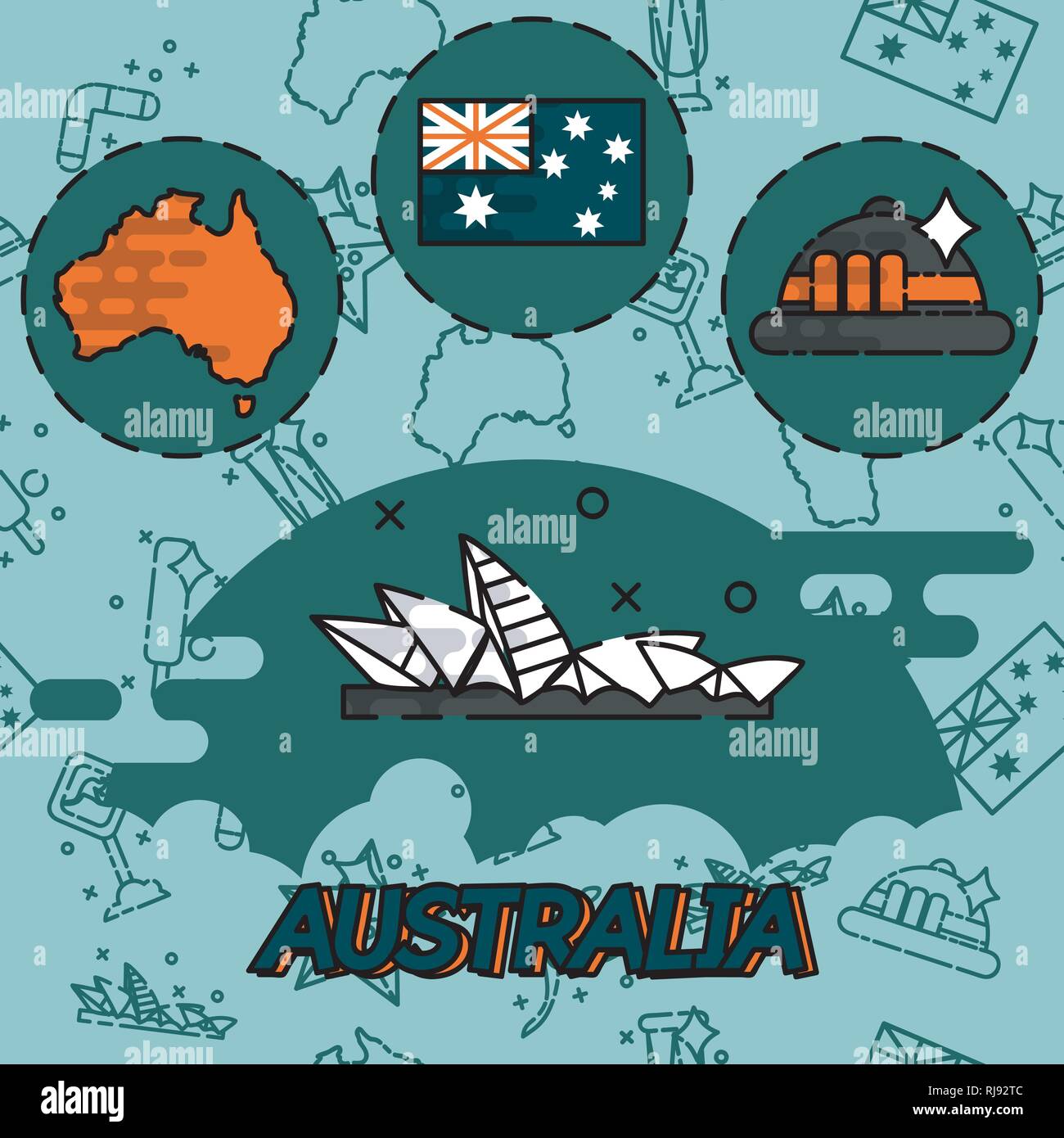 Australia travel icons flat set with australian icons isolated vector ...
