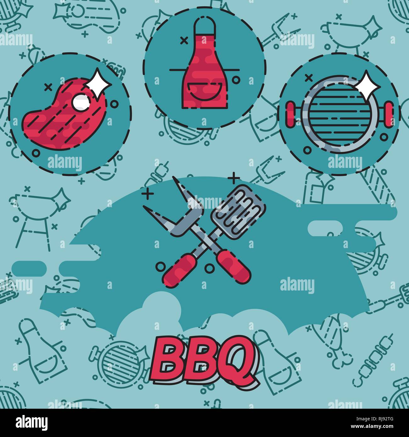 Barbecue and grill icon set, thin line style, flat design Stock Vector ...