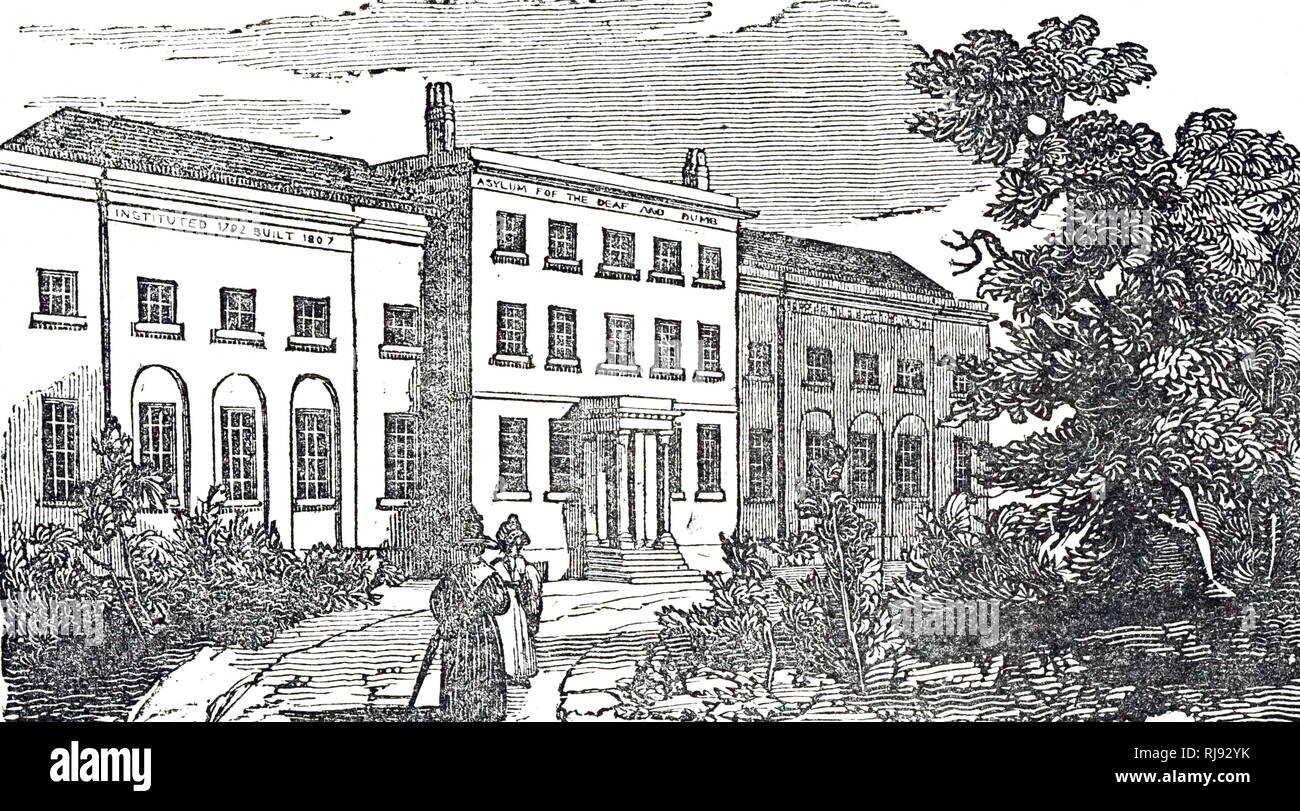 An engraving depicting an asylum for the deaf and dumb located on Old Kent Road, London. Dated 19th century Stock Photo