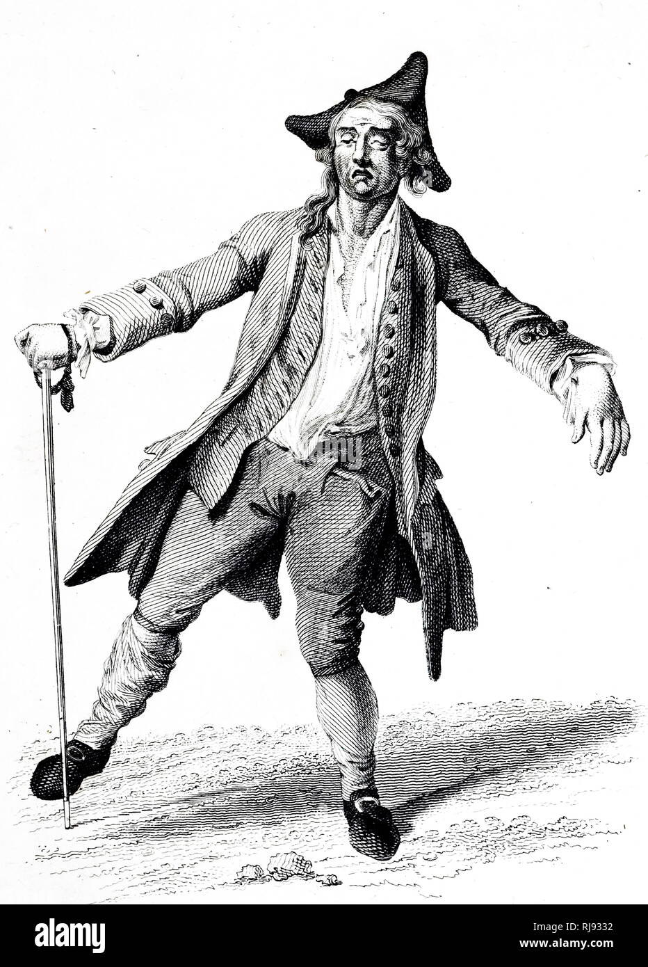 An engraving depicting a drunkard staggering home. Dated 18th century Stock Photo
