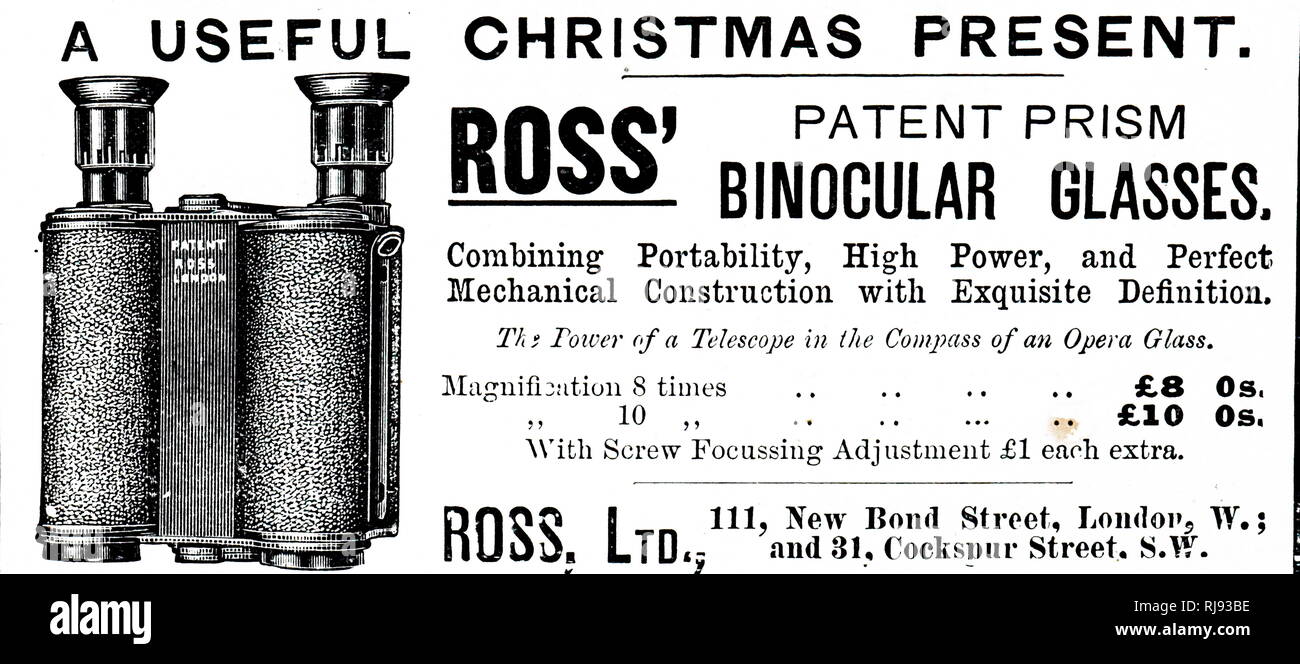 An advertisement for Ross's binoculars. Dated 20th century Stock Photo