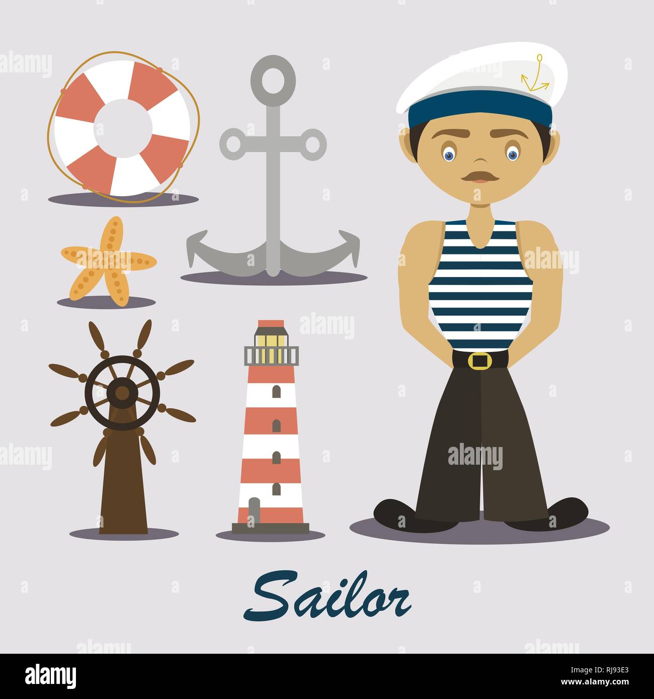 Sailor with a lighthouse and anchor. Vector illustration, EPS 10 Stock Vector