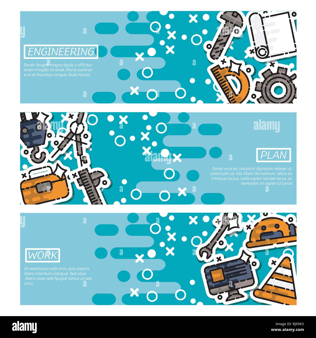 Set of Horizontal Banners about engineering. Vector design concept