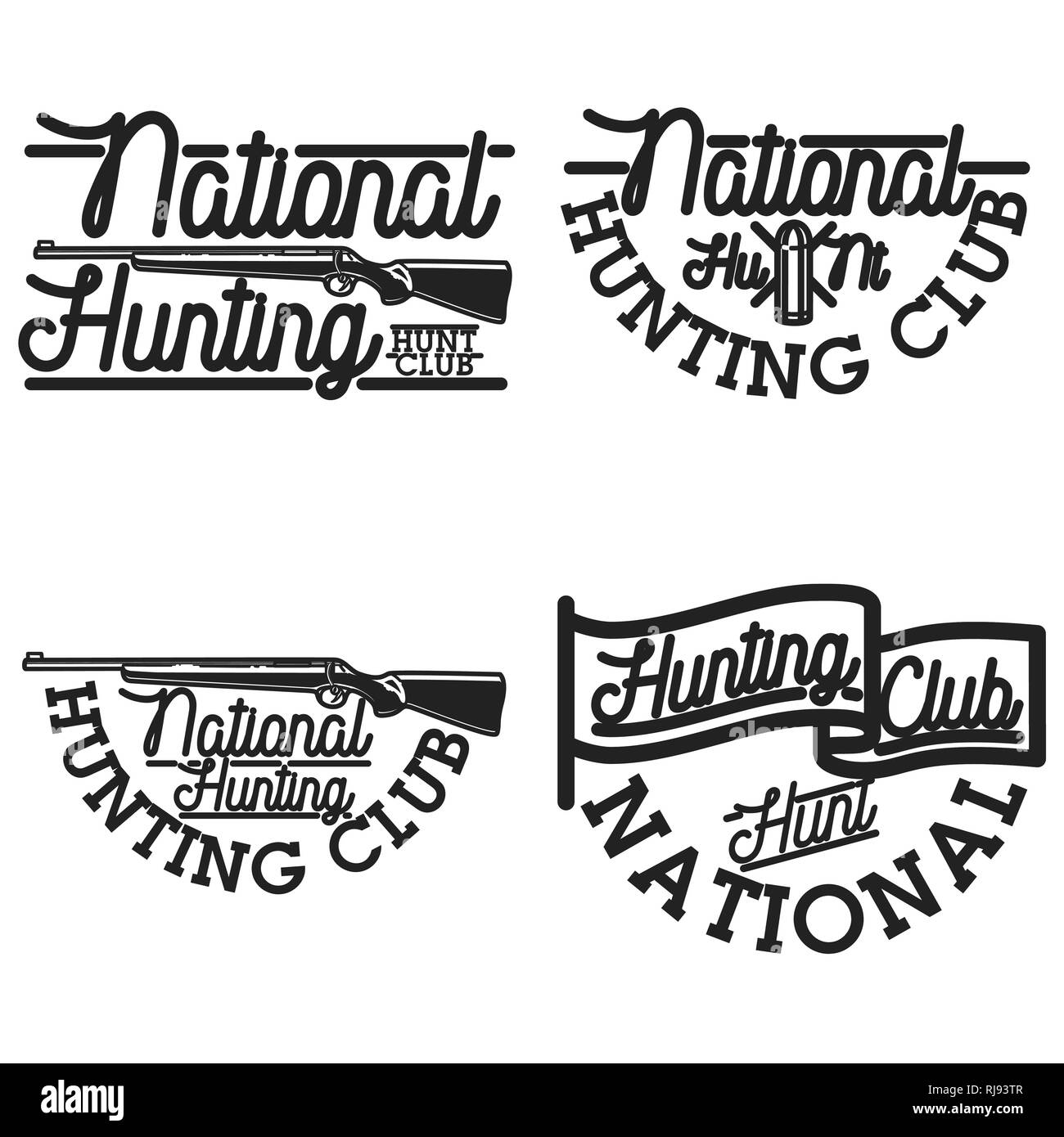 Vintage hunting club emblems, labels set isolated vector illustration Stock Vector