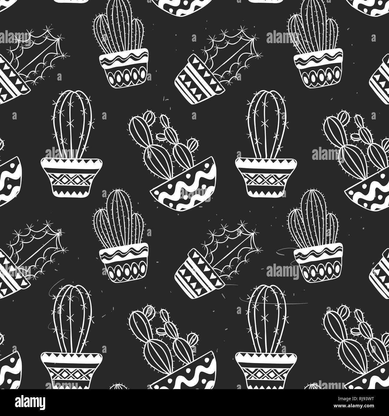 Vector color hand drawn sketch, cactus stickers pattern. Flora exotic