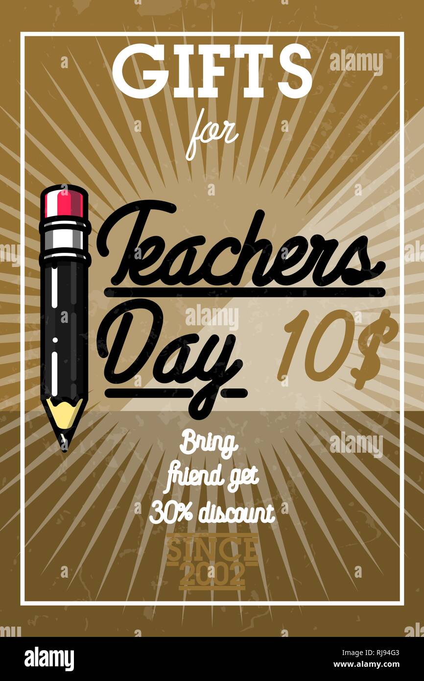Color Vintage Teachers Day Banner Happy Teachers Day Stock Vector