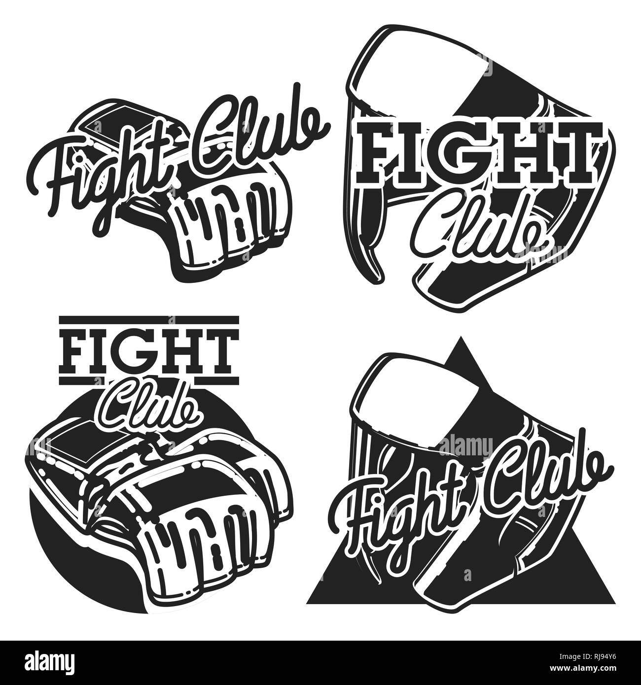 Set of fighting club emblems, MMA, boxing labels and bages Stock Vector