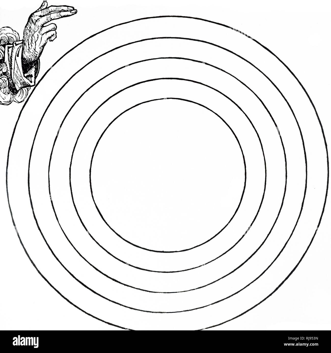 A woodcut engraving depicting the fourth day of creation. Dated 15th century Stock Photo