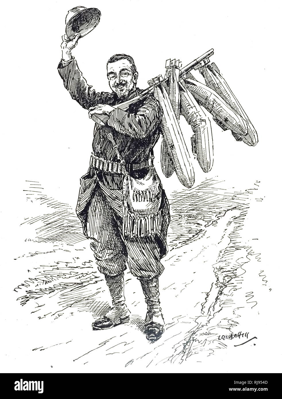 A cartoon commenting on the vulnerability of Zeppelins in the face of anti-aircraft fire. Dated 20th century Stock Photo