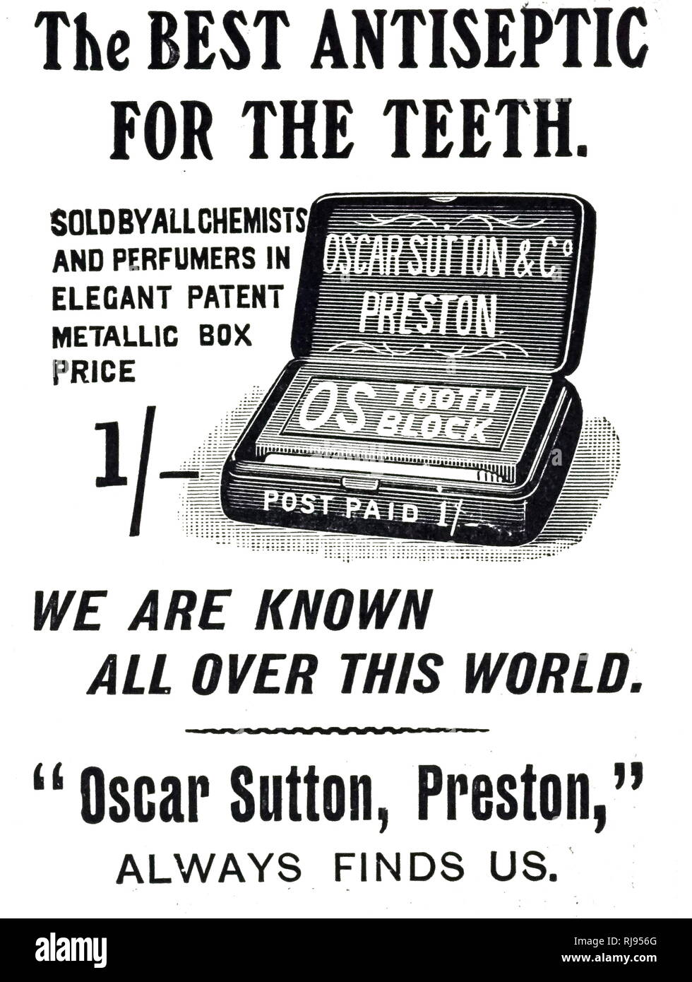 An advertisement for Sutton's dentifrice. Dated 20th century Stock Photo