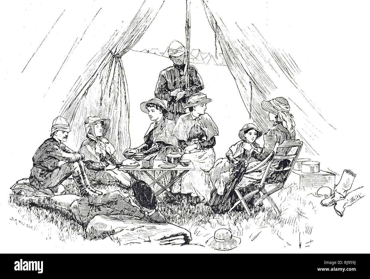 An engraving depicting female nurses, being entertained by officers, during the Mahdist War. Dated 19th century Stock Photo