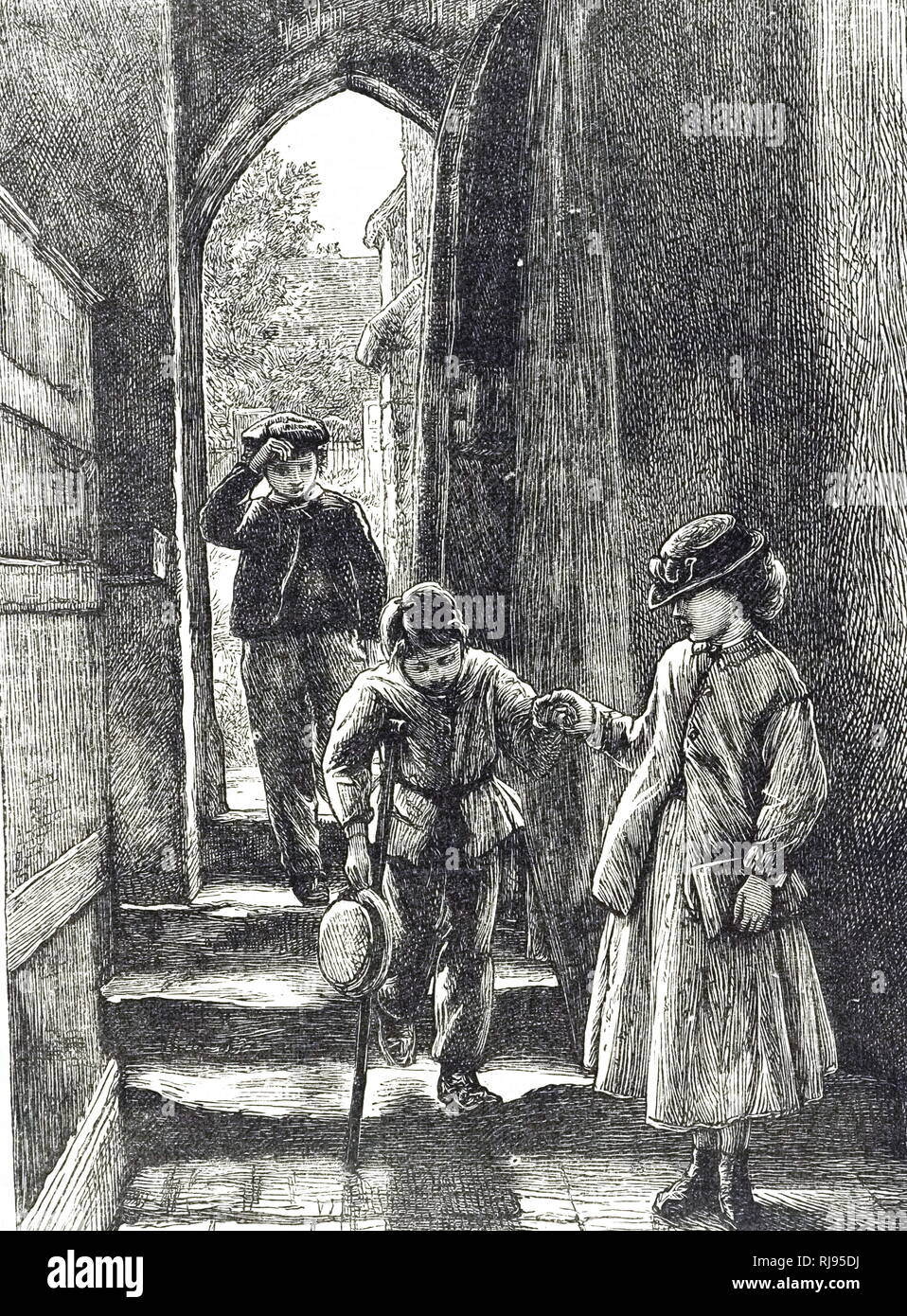 An Engraving Depicting A Child Using Crutches Illustrated By Edward Frederick Brewtnall 1846 1902 An English Genre Landscape And Figure Painter And Illustrator Dated 19th Century Stock Photo Alamy
