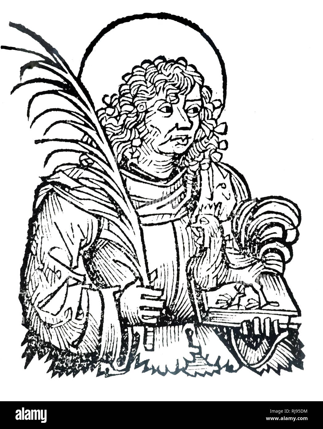 A woodcut engraving depicting St Vitus, a Christian saint from Sicily. Dated 15th century Stock Photo
