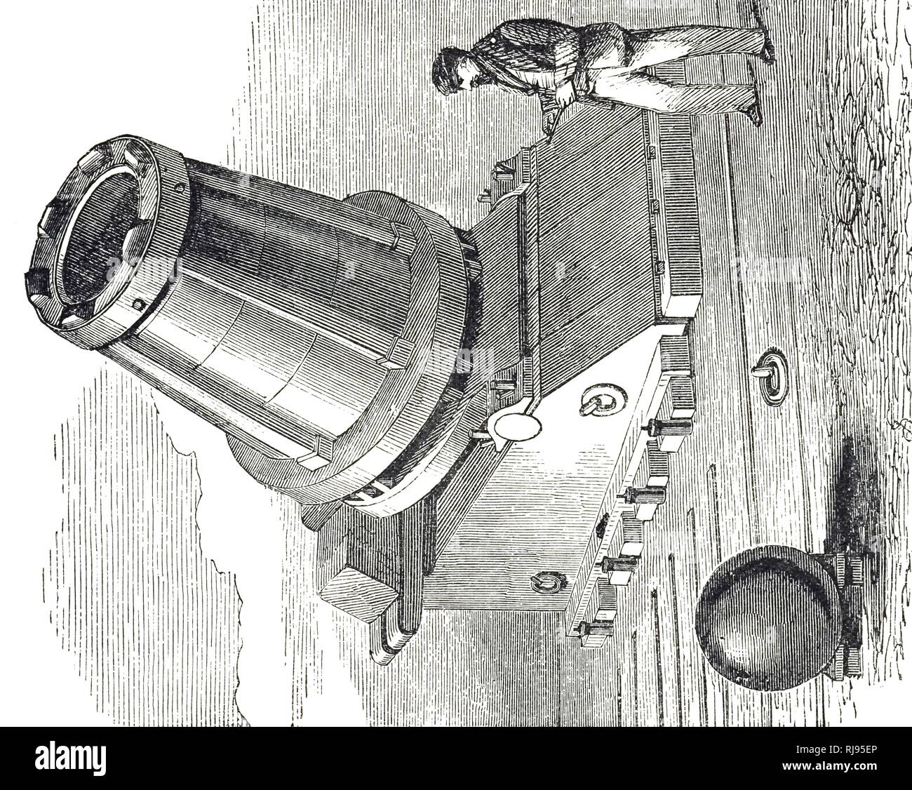 An engraving depicting Mallet's Mortar, a British shellfiring mortar